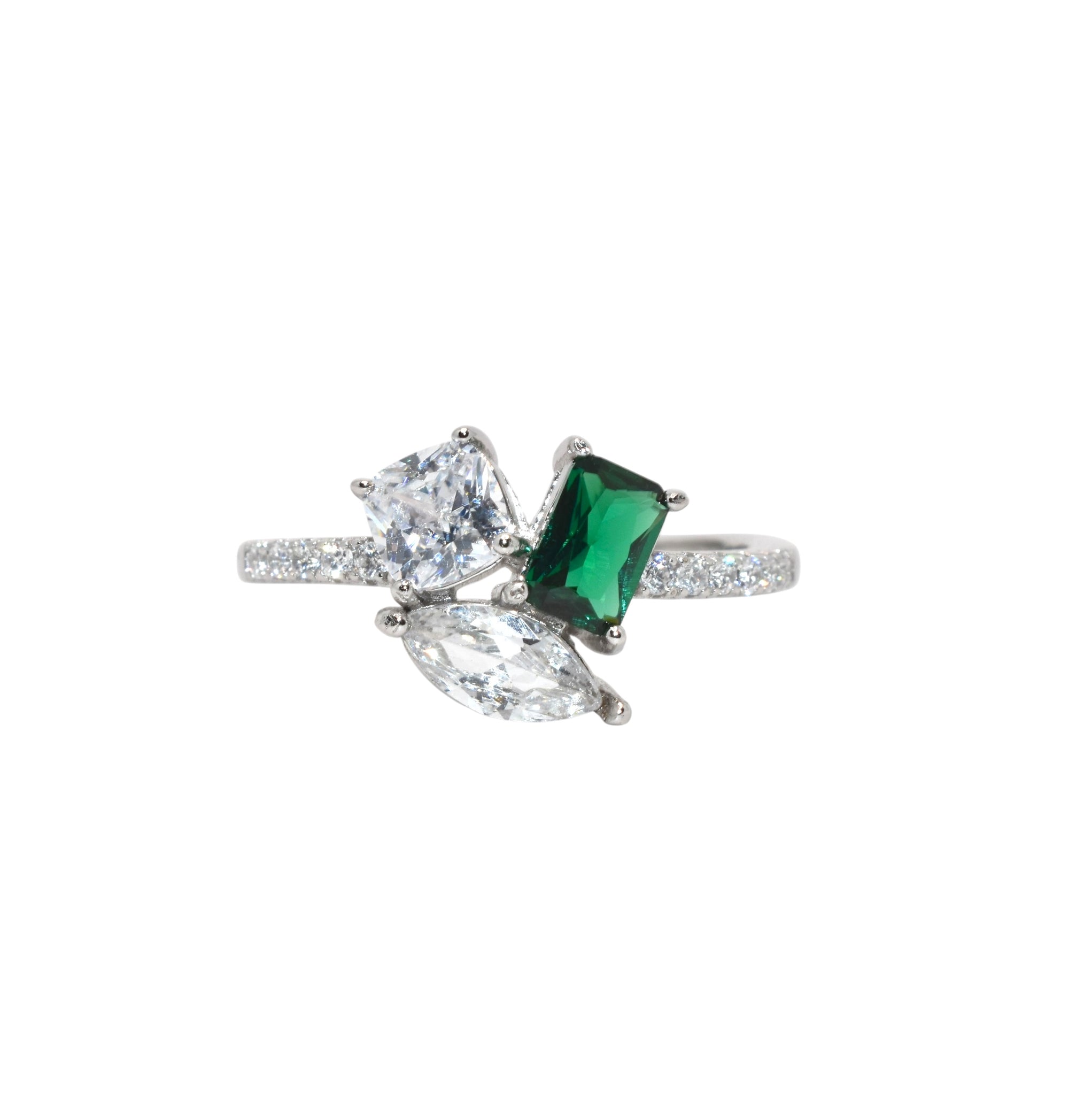 Emerald Coloured Multi Shape Ring