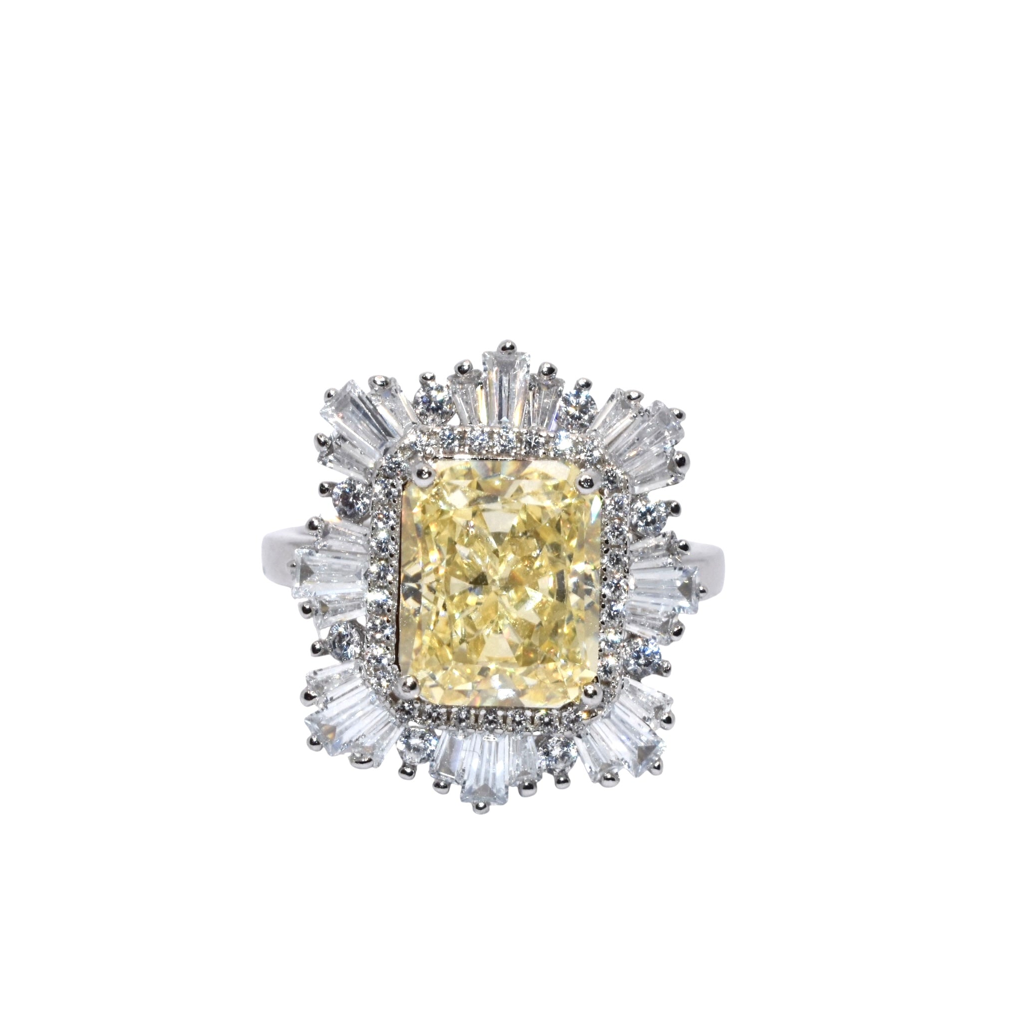 Ice Cut Yellow Coloured Emerald Cut Ring