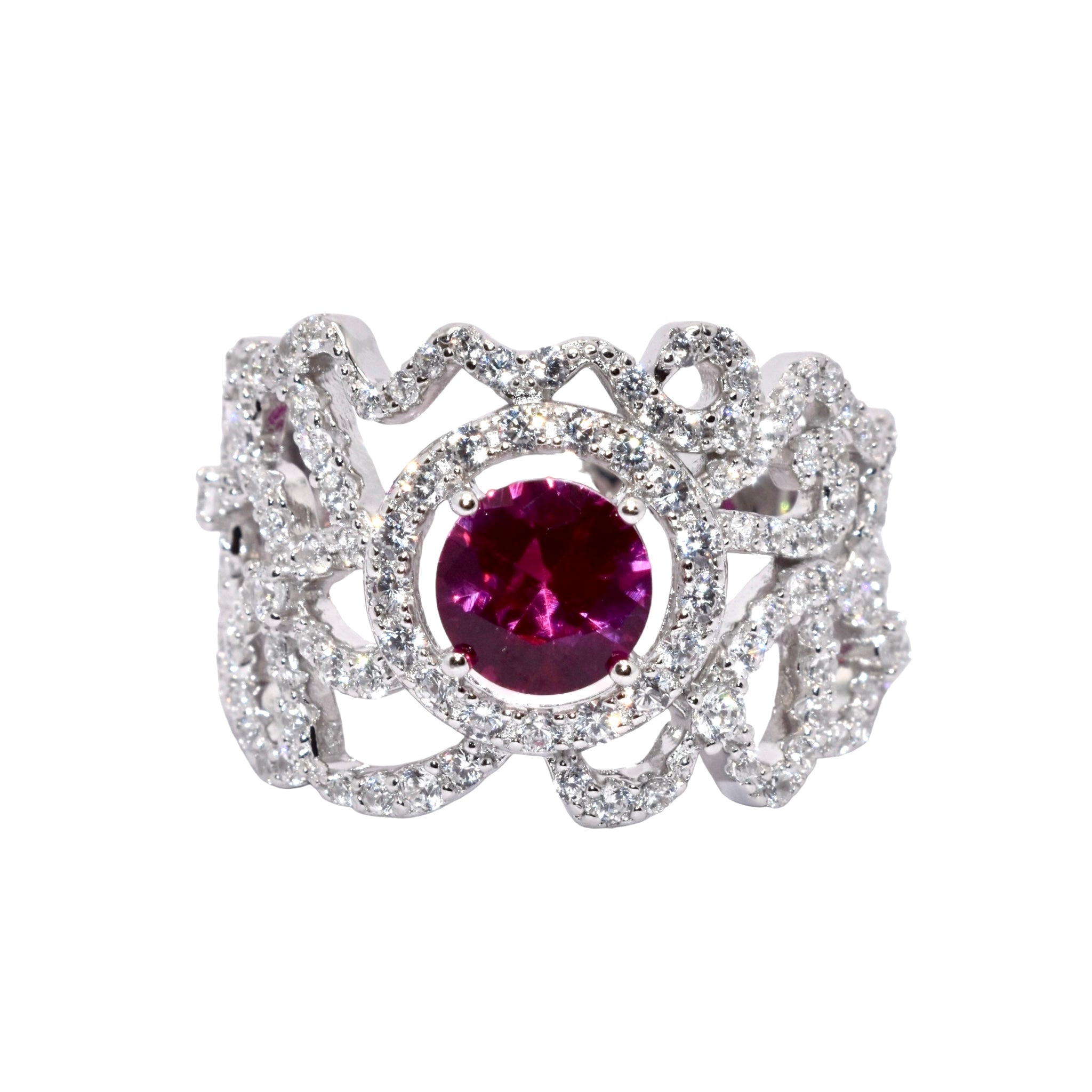 Halo Ruby Coloured Solitaire Ring