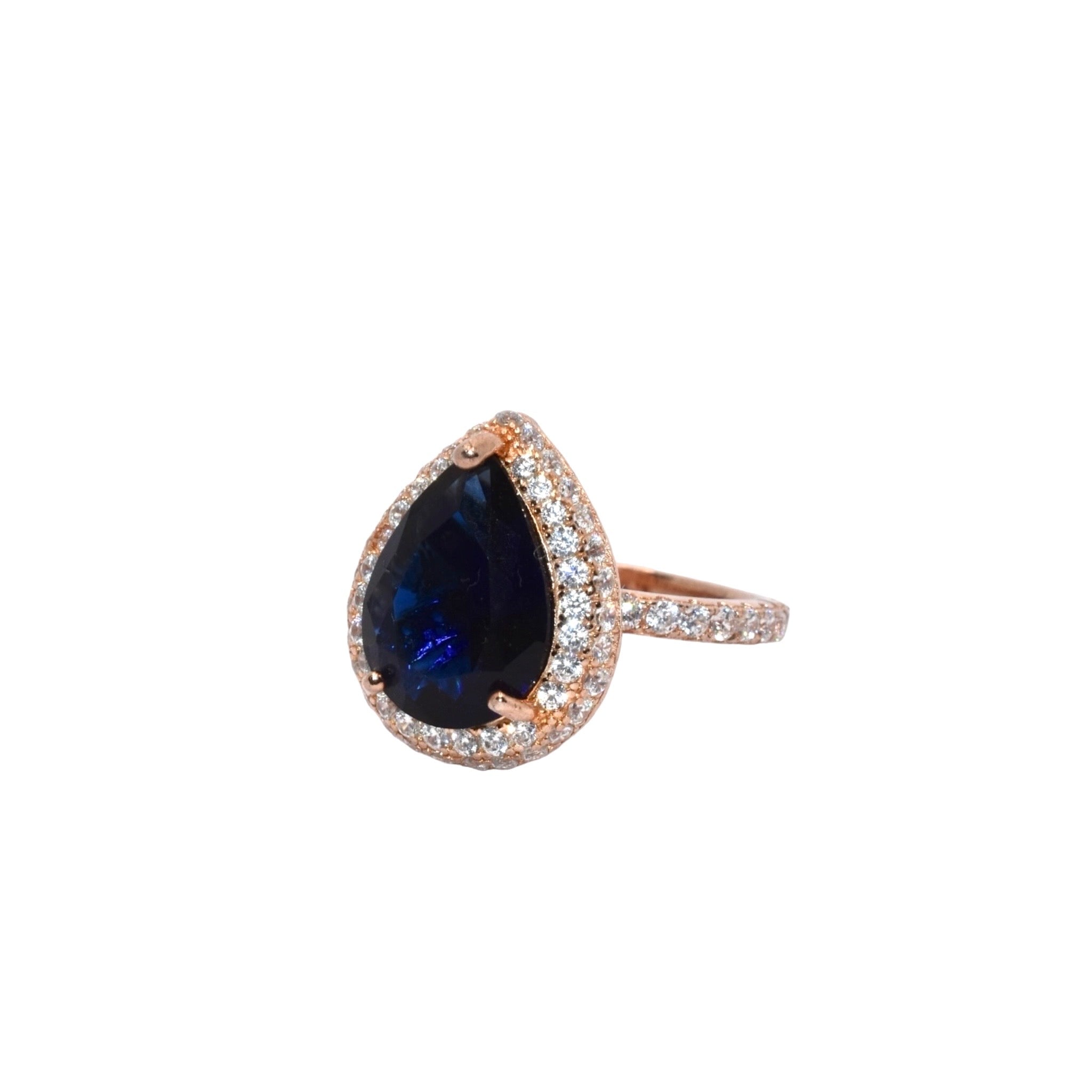 Sapphire Coloured Pear rose gold Ring