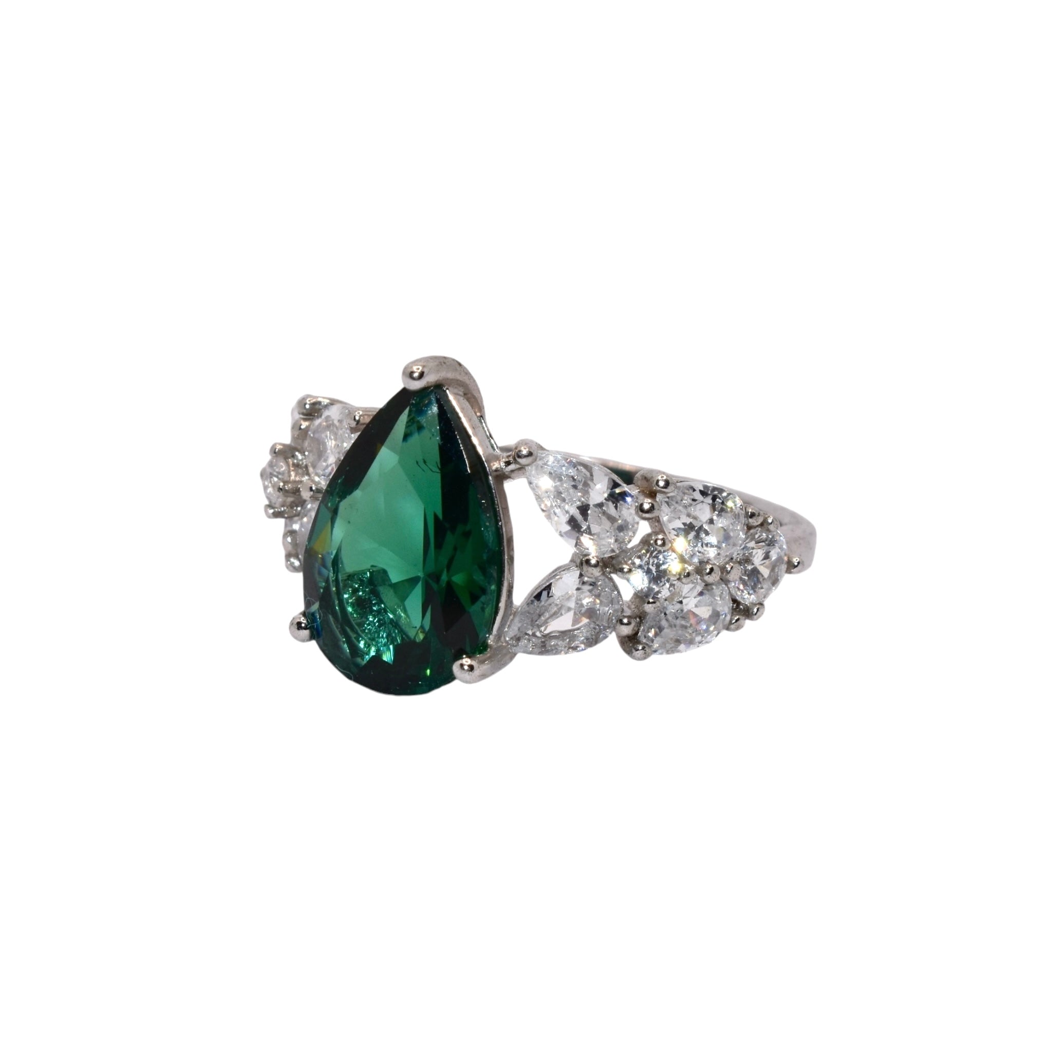 Emerald Coloured Pear Shape Ring