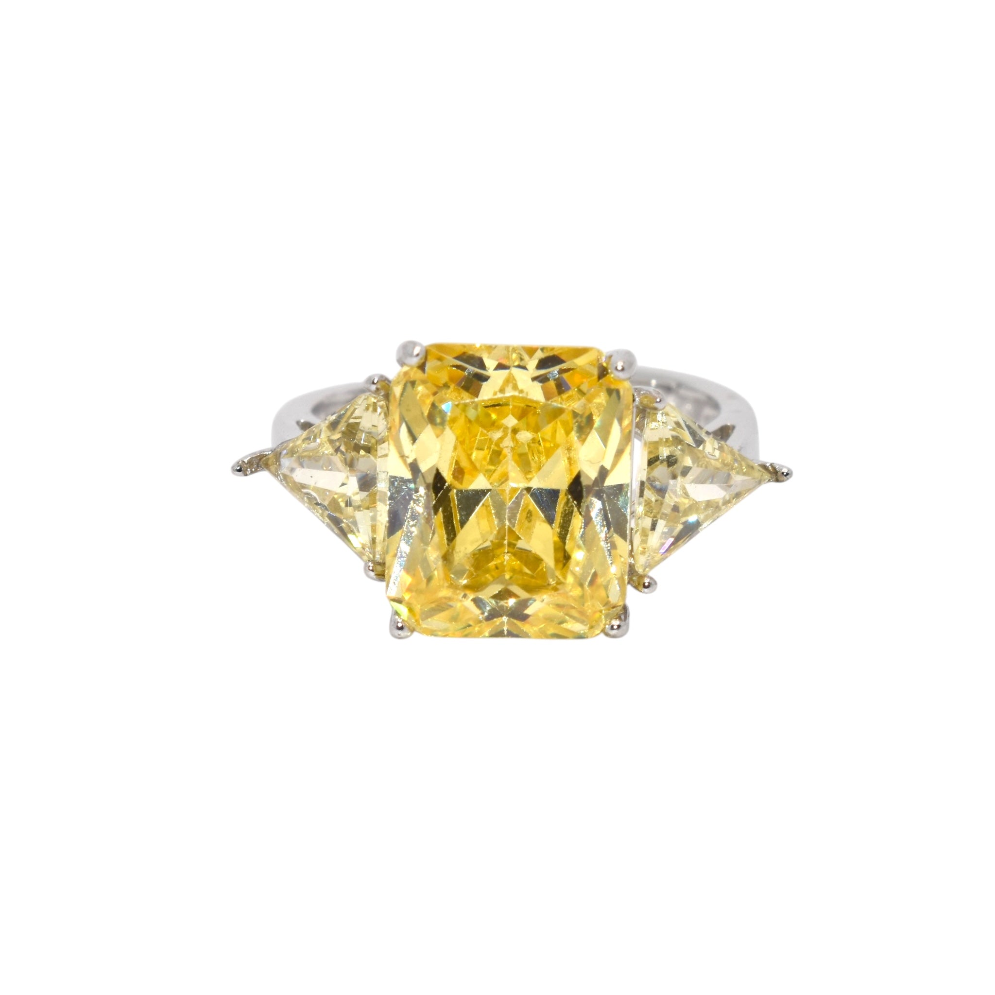 Yellow Coloured Emerald Cut Ring