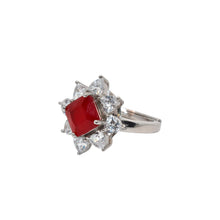 Ruby Coloured Cushion Cut Ring