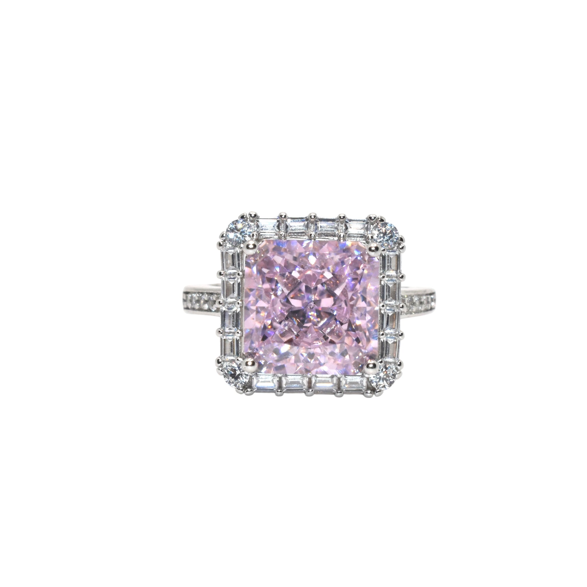 Halo Cushion Cut Pink Coloured Ring