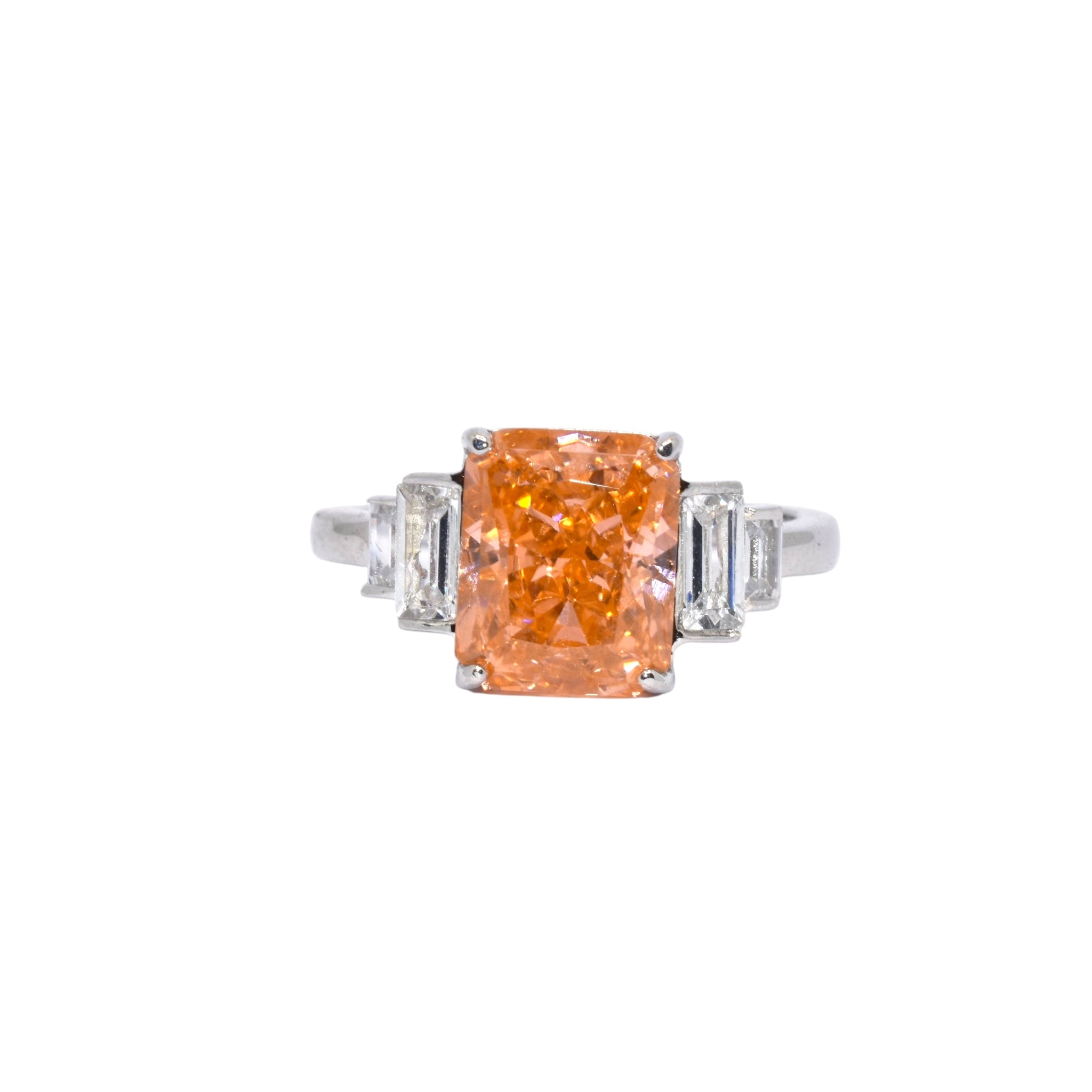 Ice Cut Orange Coloured Emerald Cut Ring