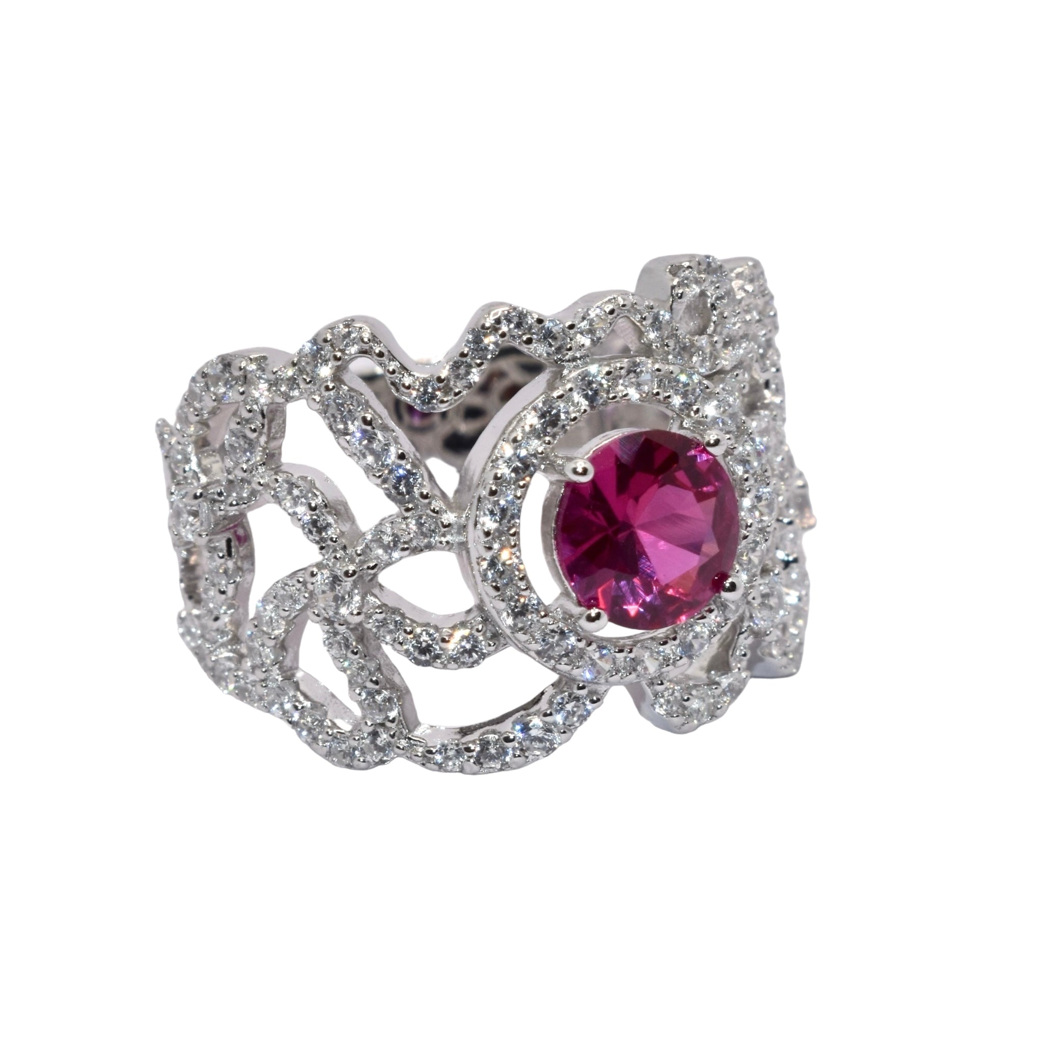 Halo Ruby Coloured Solitaire Ring