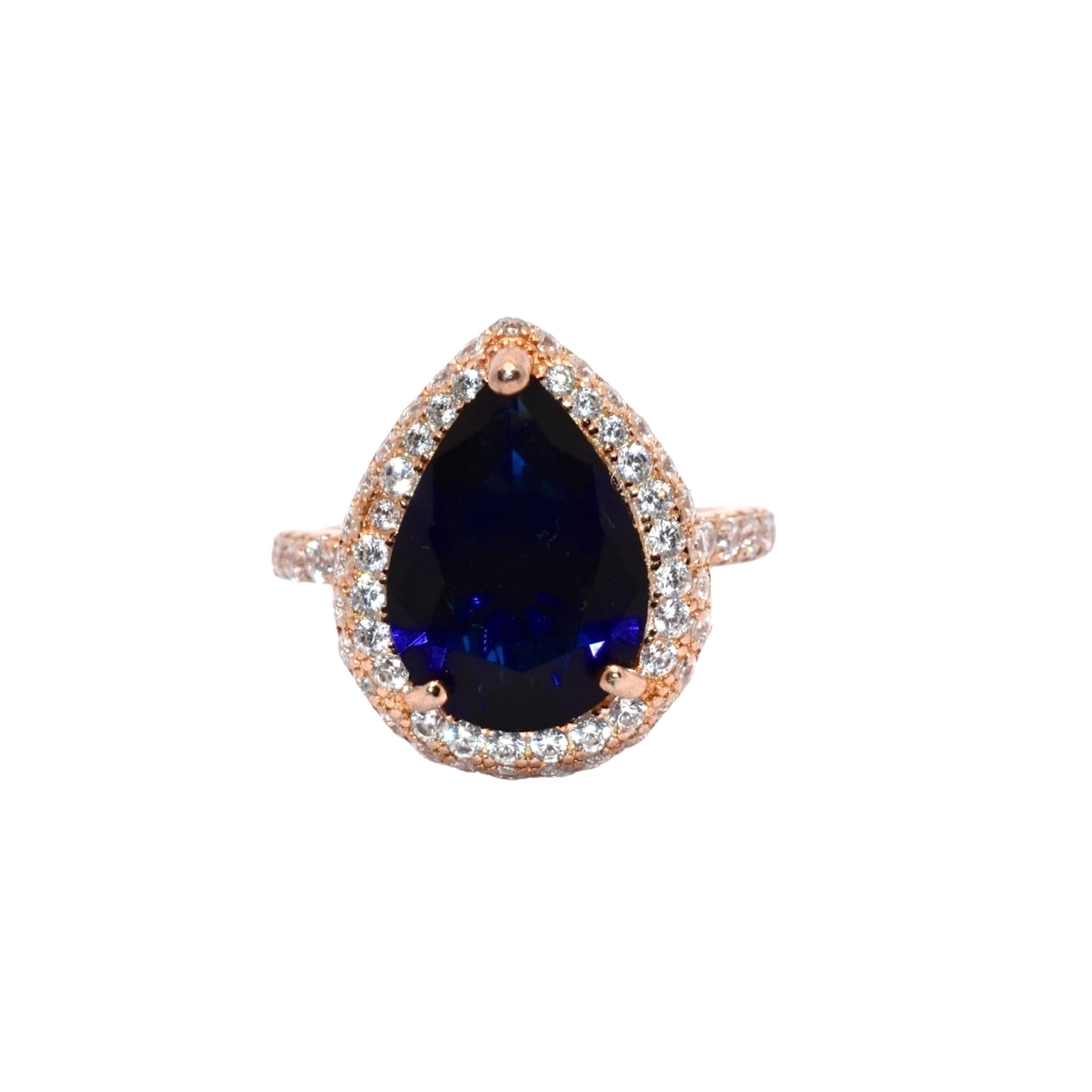 Sapphire Coloured Pear rose gold Ring