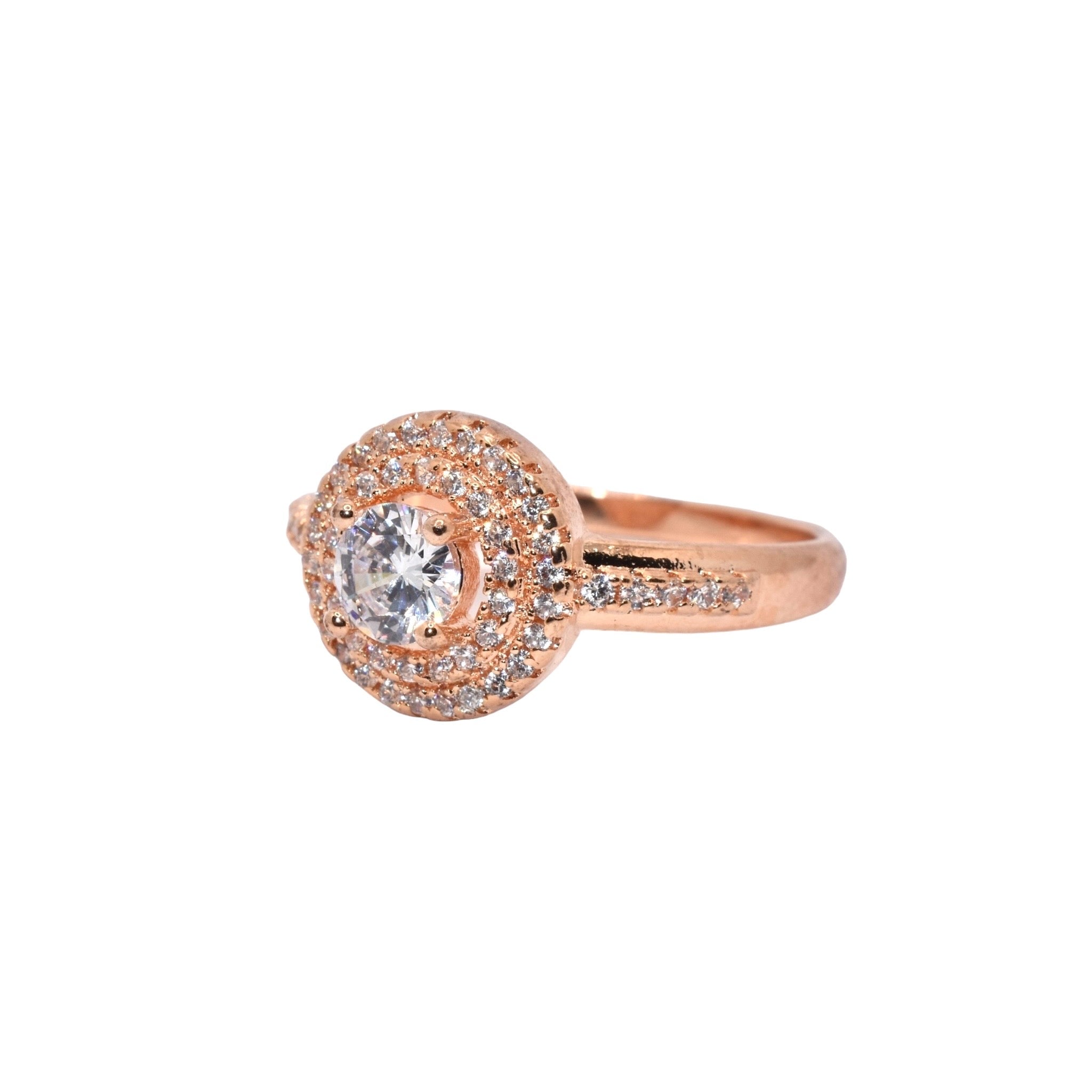 Rose Gold Double halo Solitaire Ring