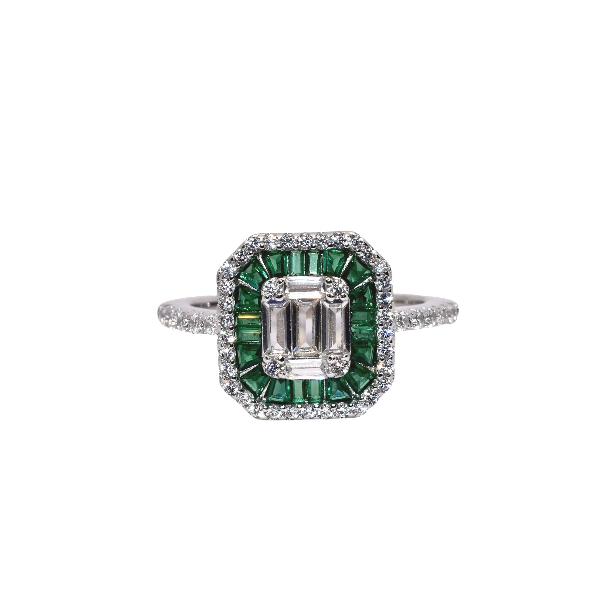 Emerald Coloured Cushion Cut Ring