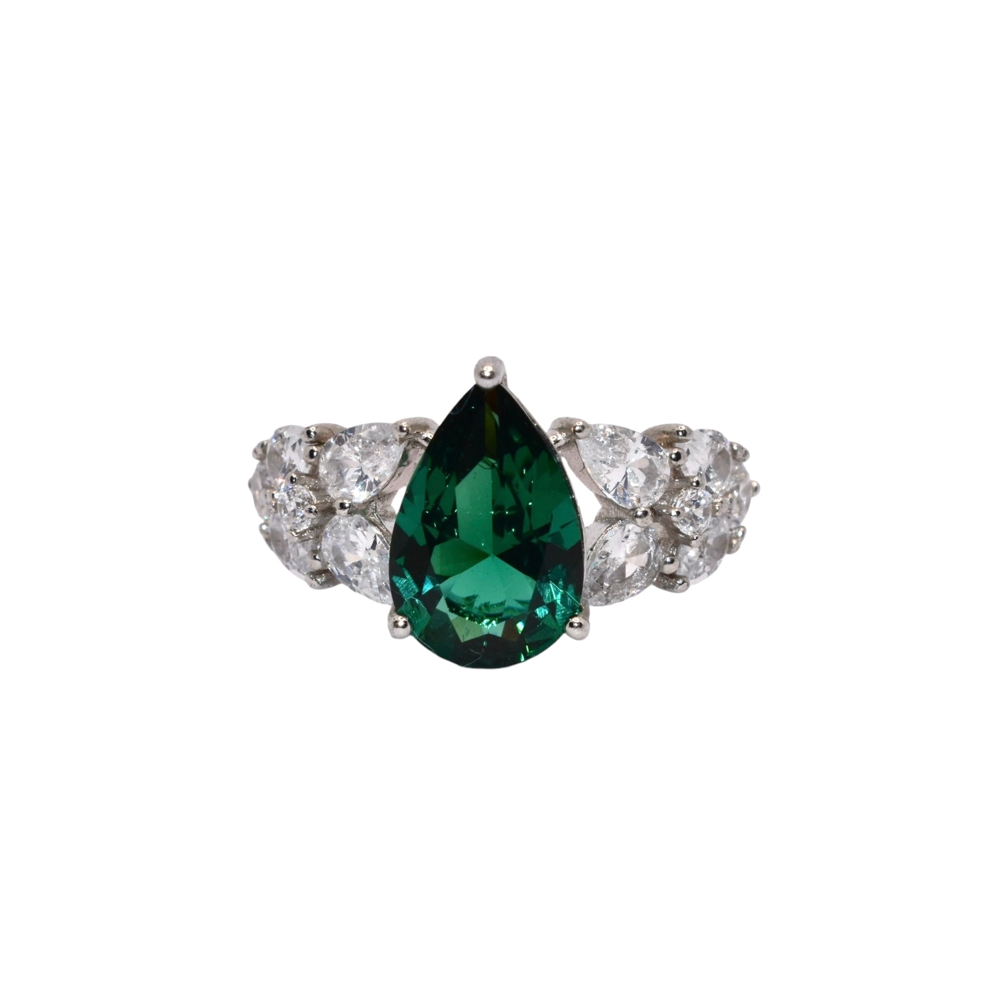 Emerald Coloured Pear Shape Ring