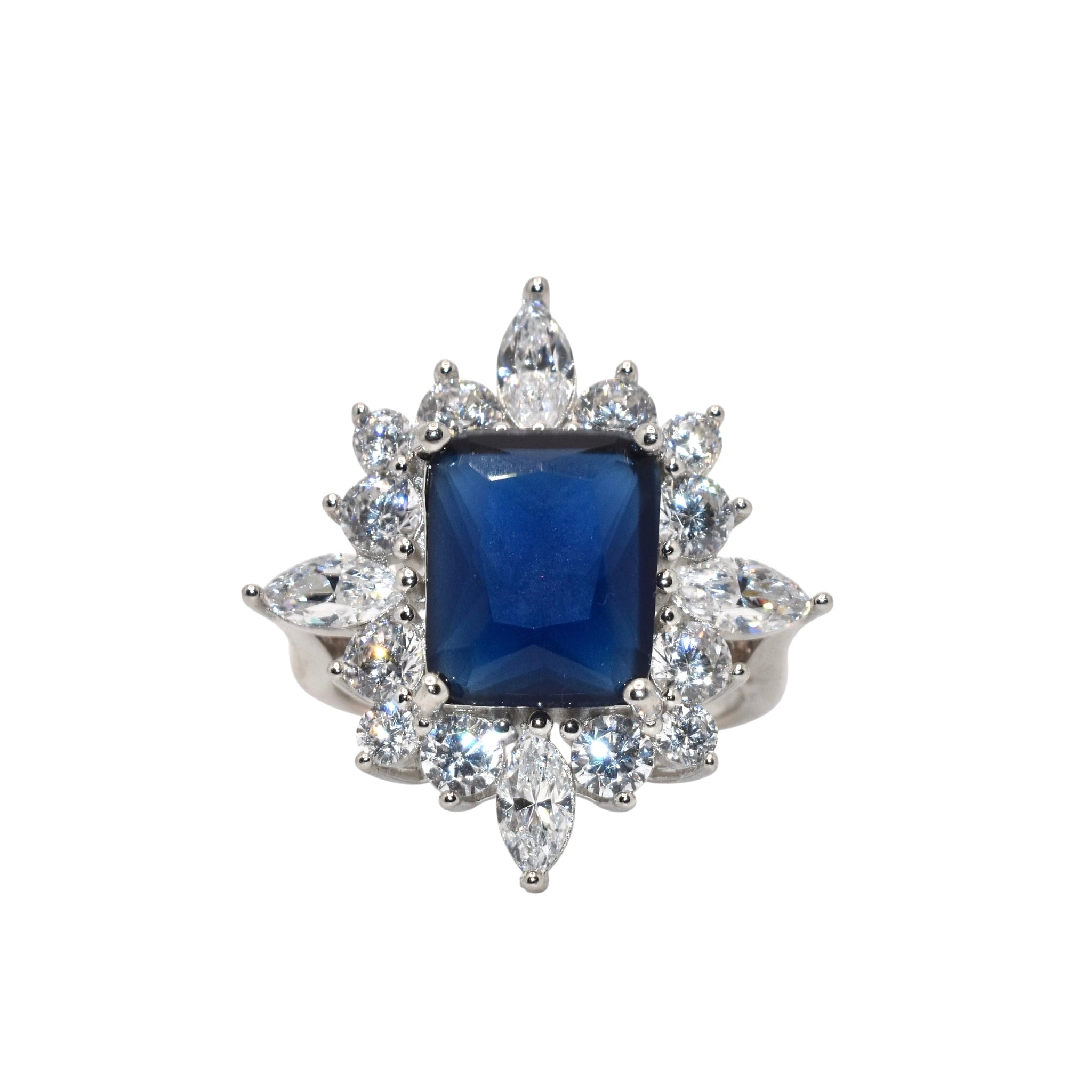 Sapphire Coloured Emerald Cut Ring