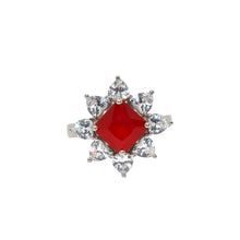 Ruby Coloured Cushion Cut Ring