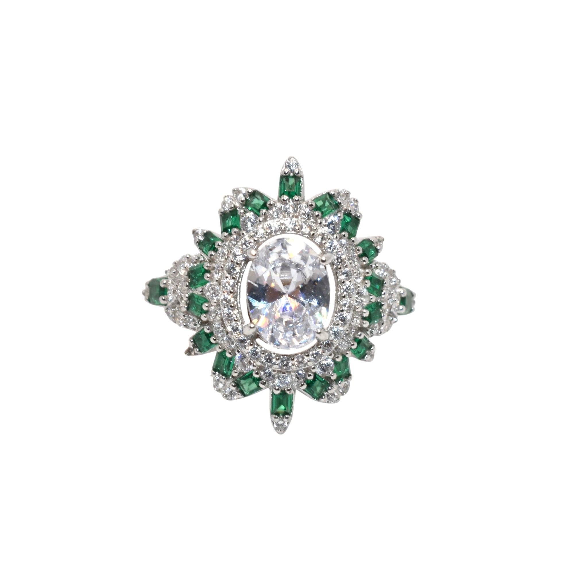 Emerald Coloured Oval Shape Ring
