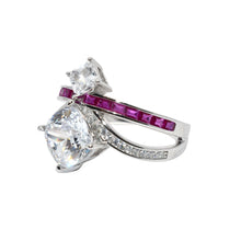 Cushion Cut Ruby Coloured Baguette Ring