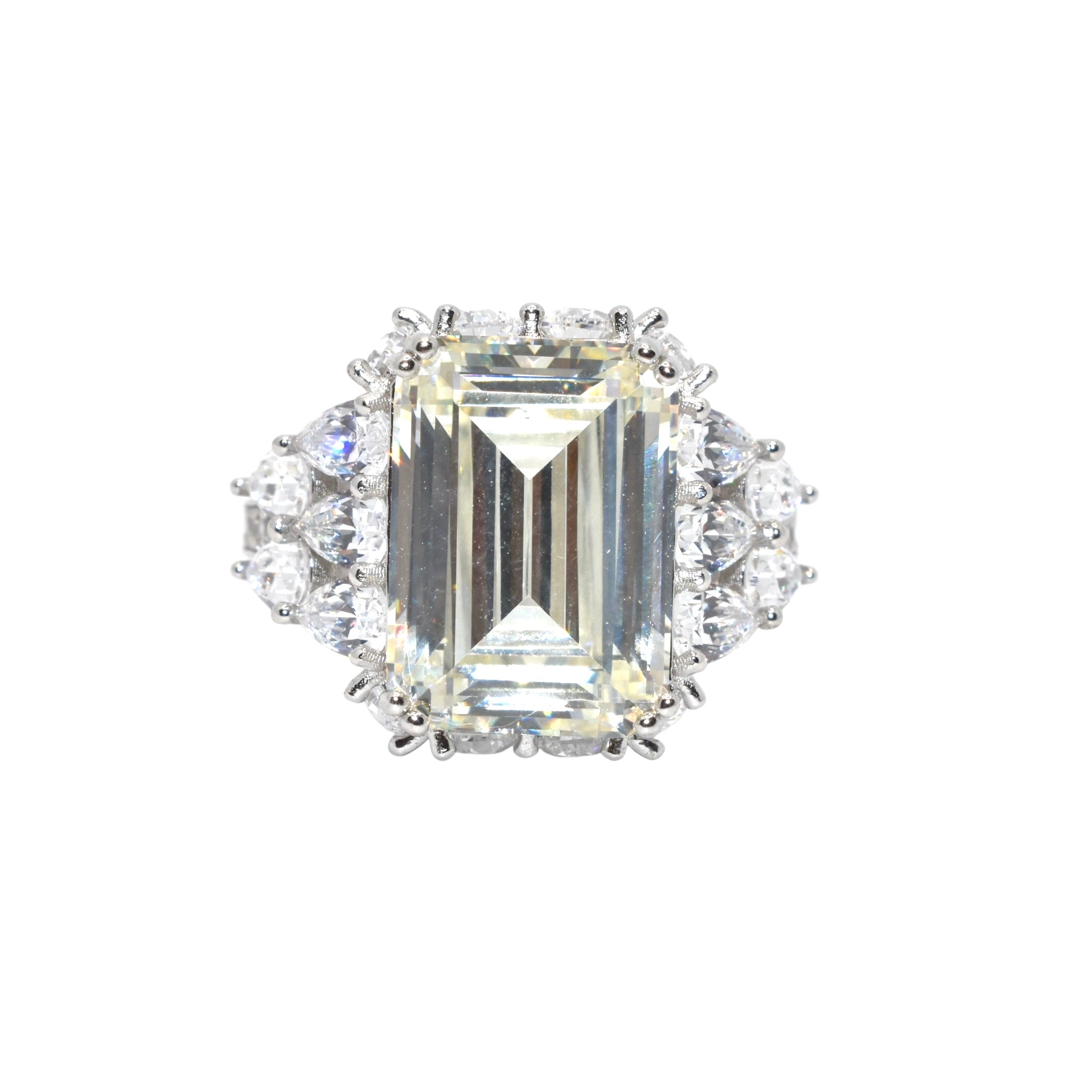 Pale Yellow Coloured Emerald Cut Ring