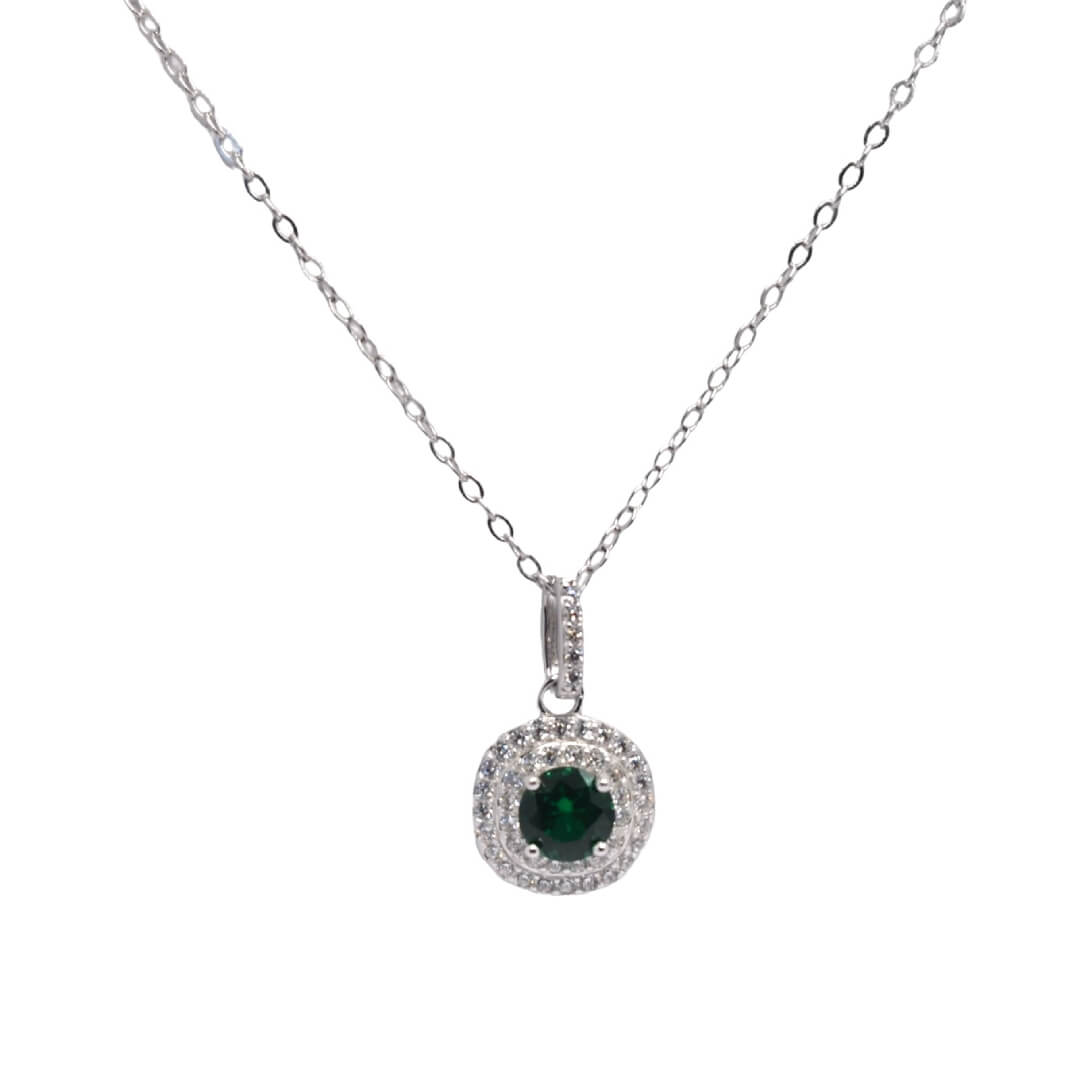 Double Halo Emerald Coloured Chain Pendant