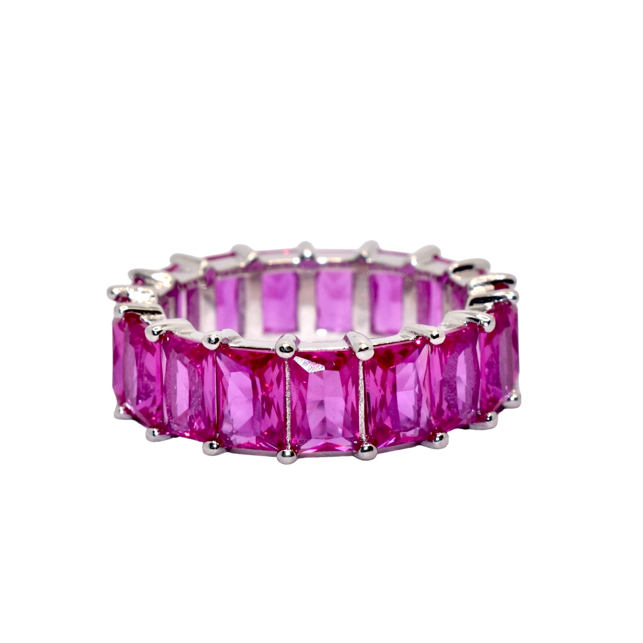 Ruby coloured Emerald cut band Ring