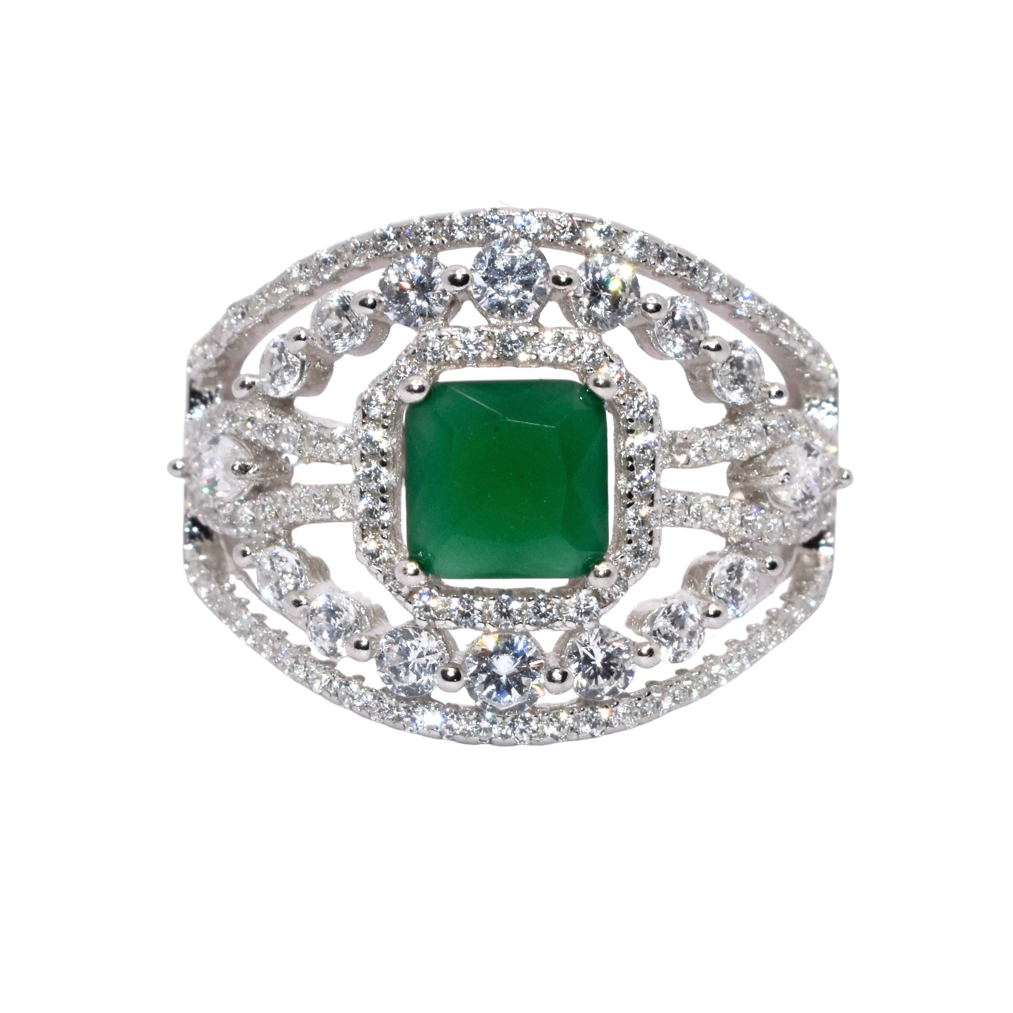 Emerald Coloured Cushion Cocktail Ring