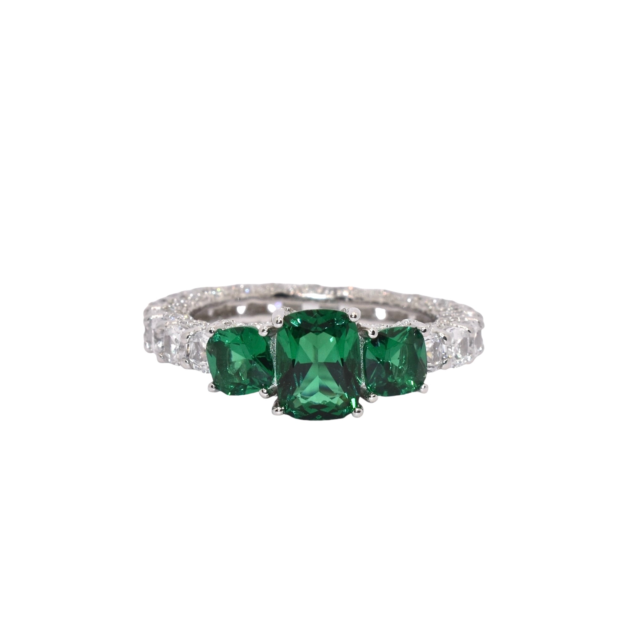 Emerald Coloured Triple Stone Ring