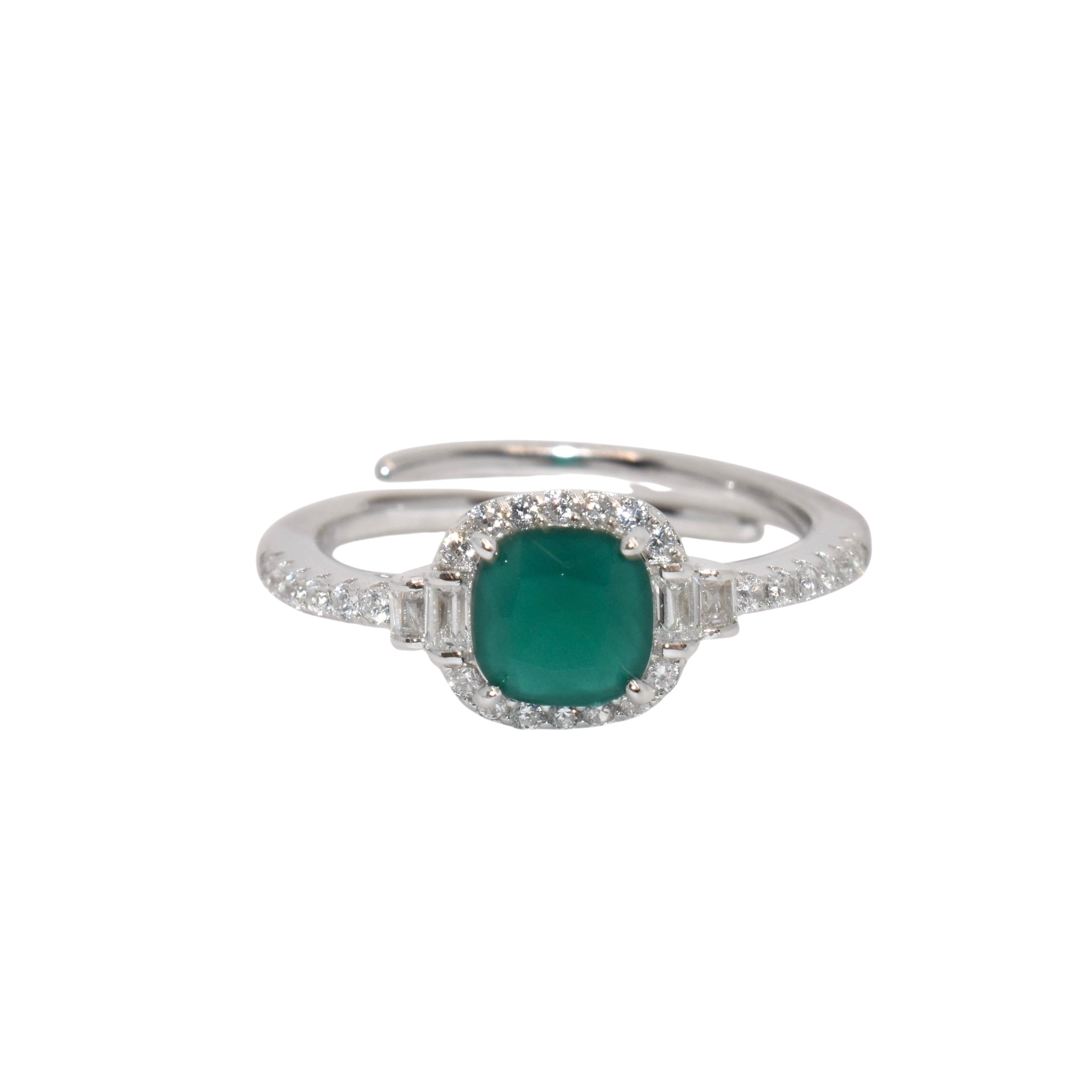 Emerald Coloured Cushion Cut Ring
