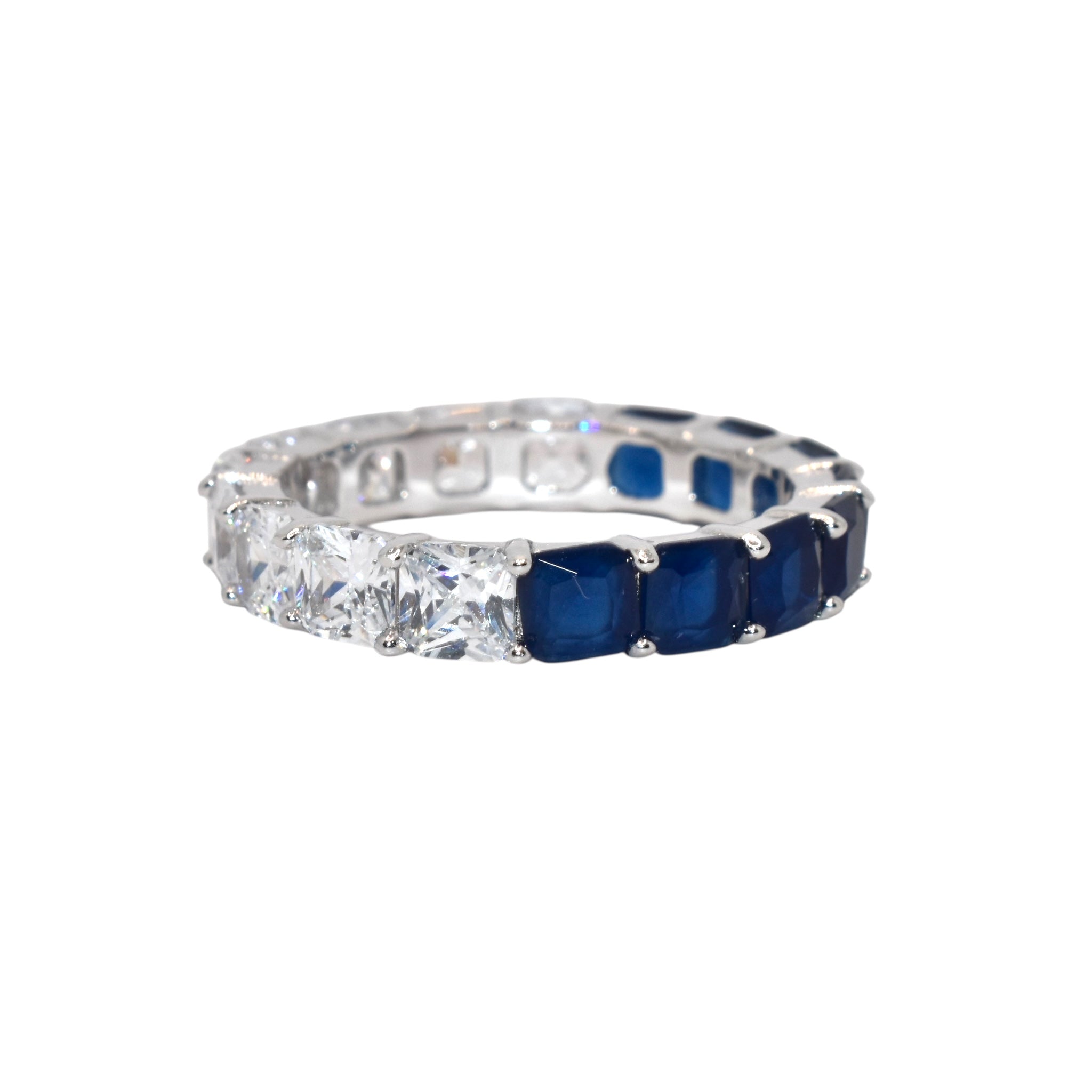 Dual Coloured Cushion Cut Band Ring
