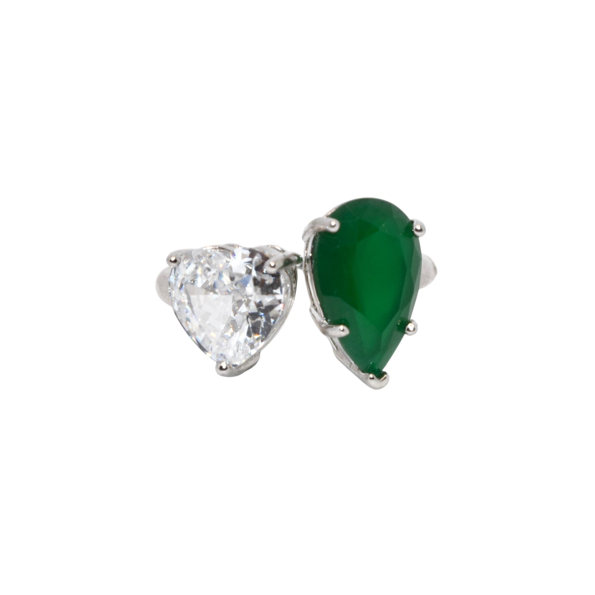 Emerald Coloured Pear Heart Shape Ring