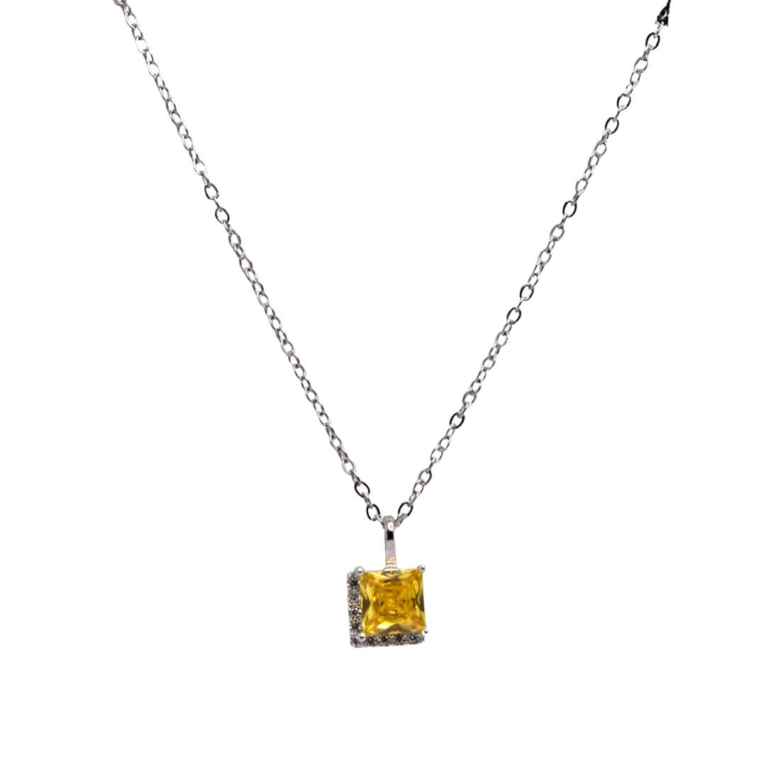 Yellow Coloured Cushion Cut Chain Pendant