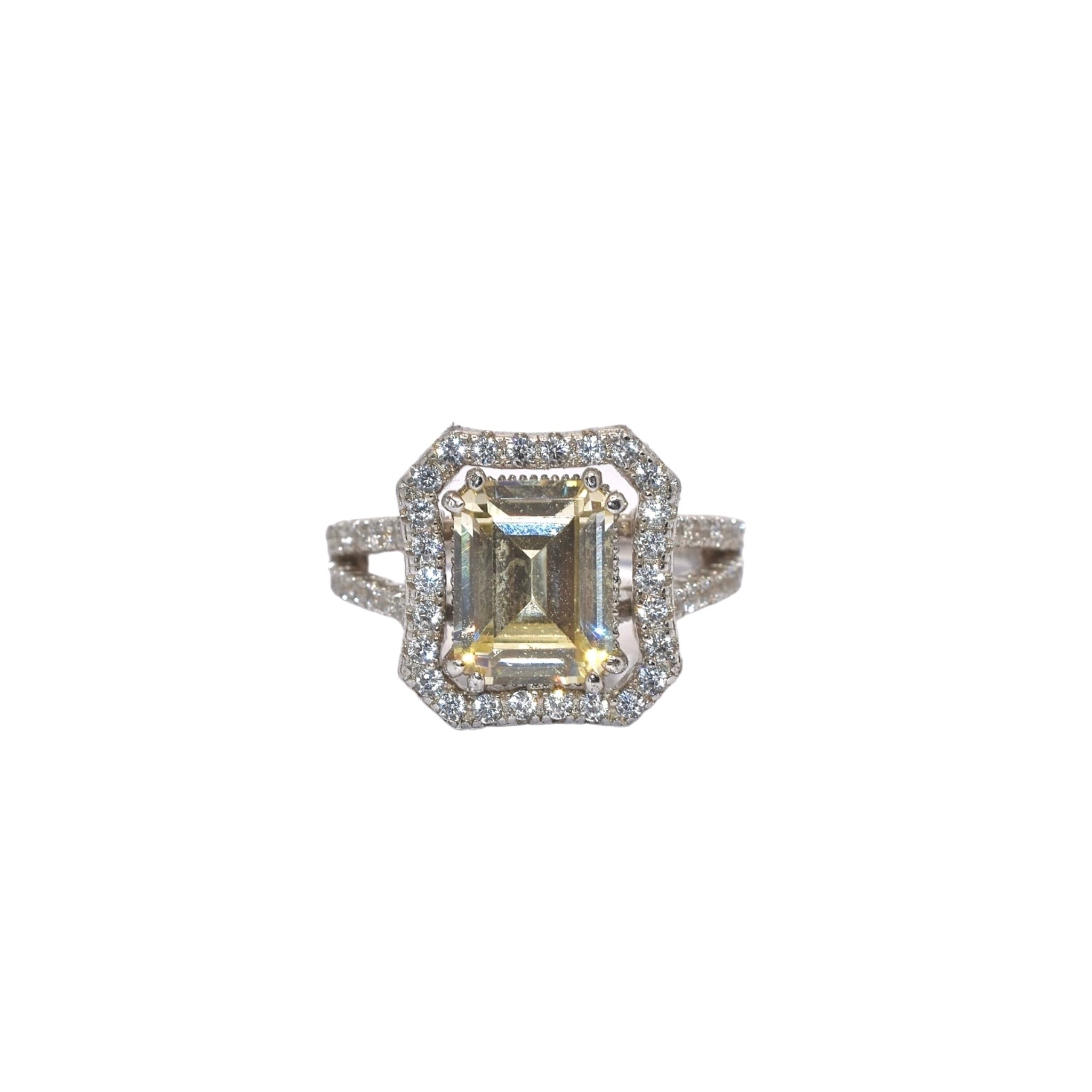 Yellow Coloured Emerald Cut Ring