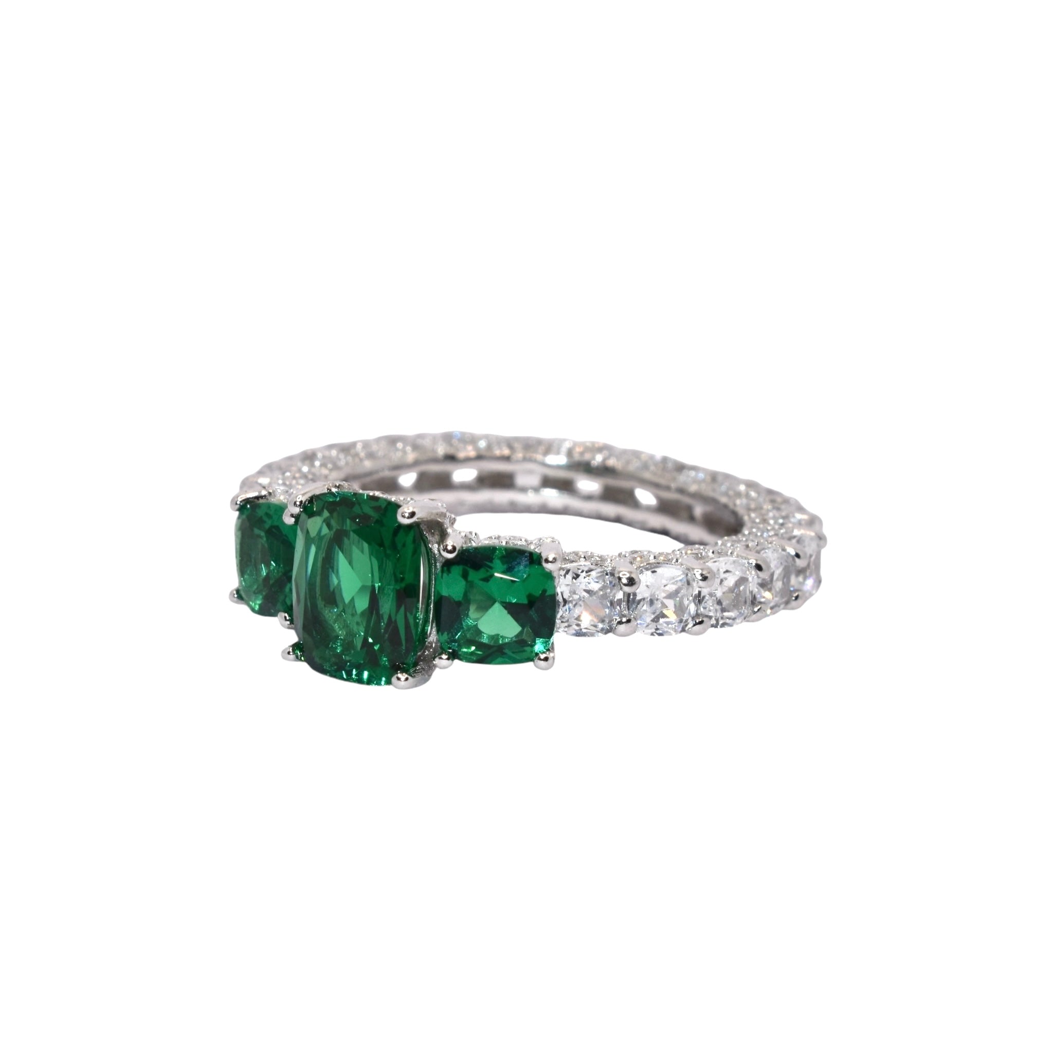 Emerald Coloured Triple Stone Ring