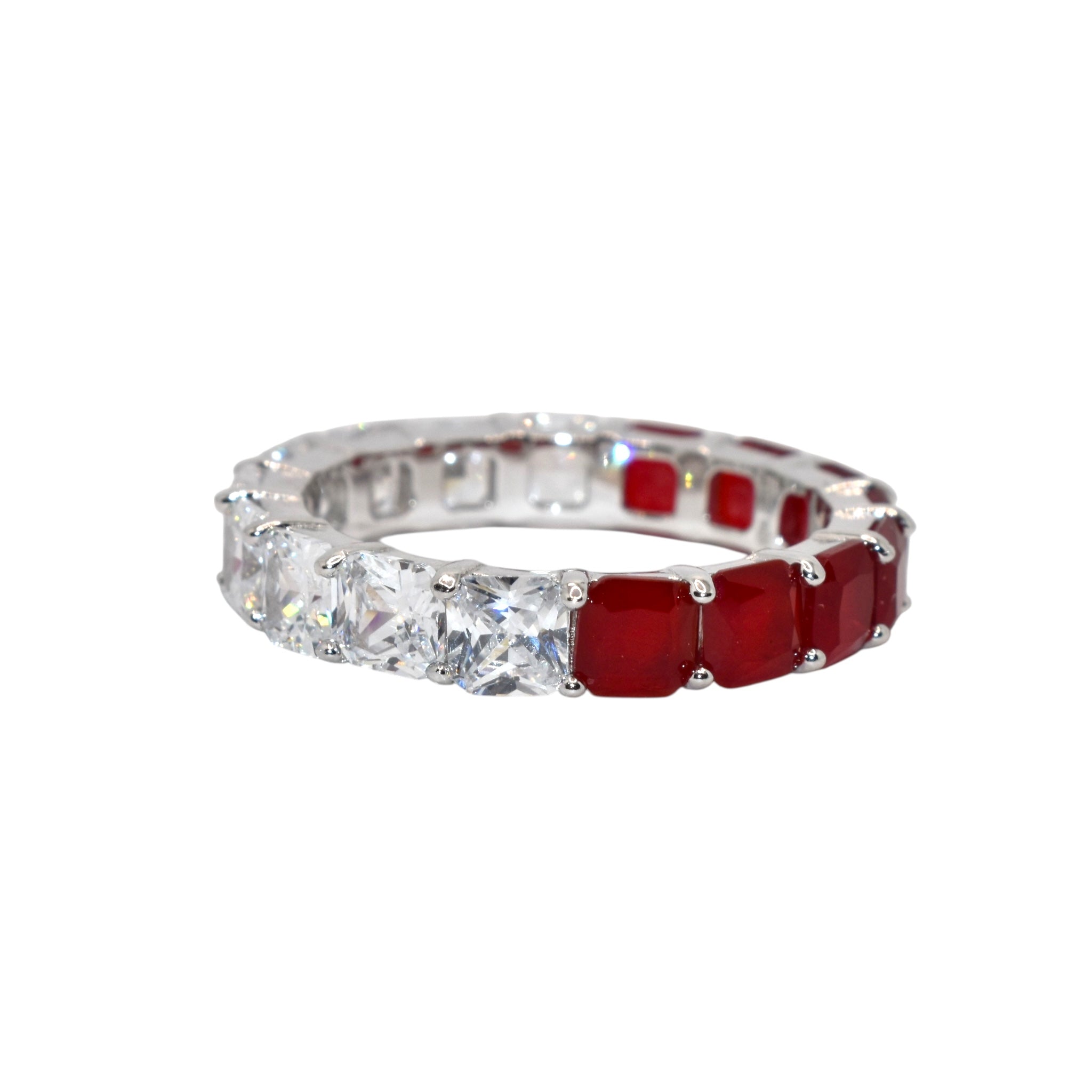 Dual Coloured Cushion Cut Band Ring