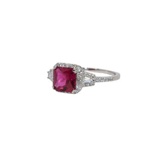 Halo Ruby Coloured Cushion Cut Ring
