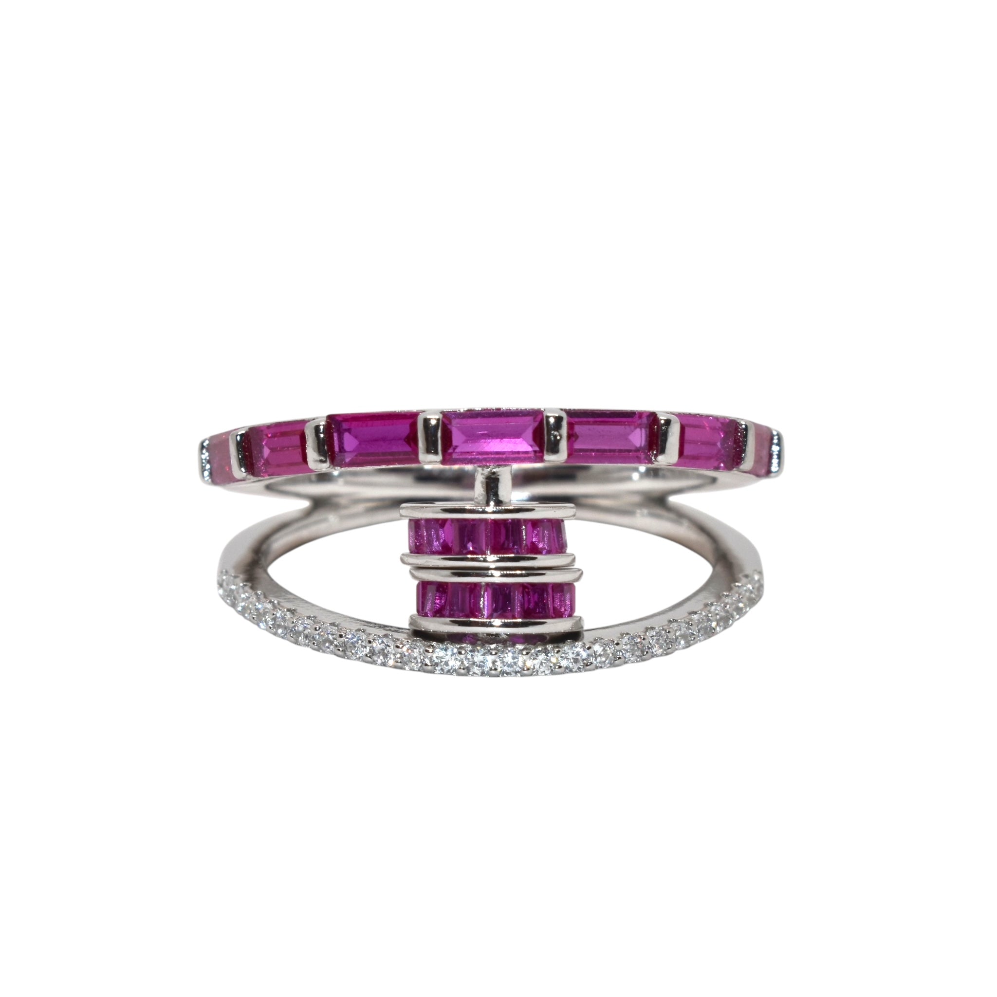 Ruby Coloured Baguette Ring