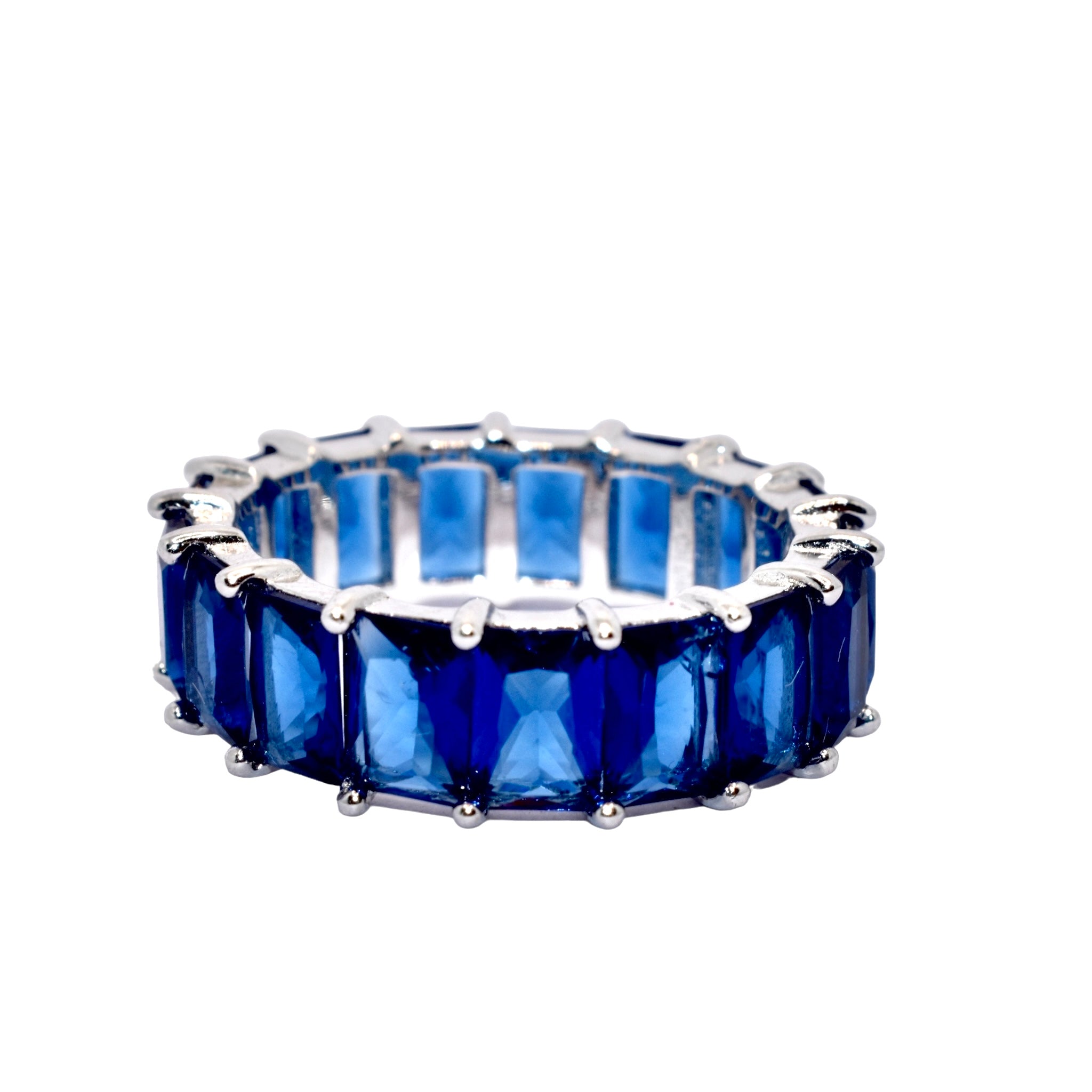 Sapphire Coloured Emerald Cut Ring