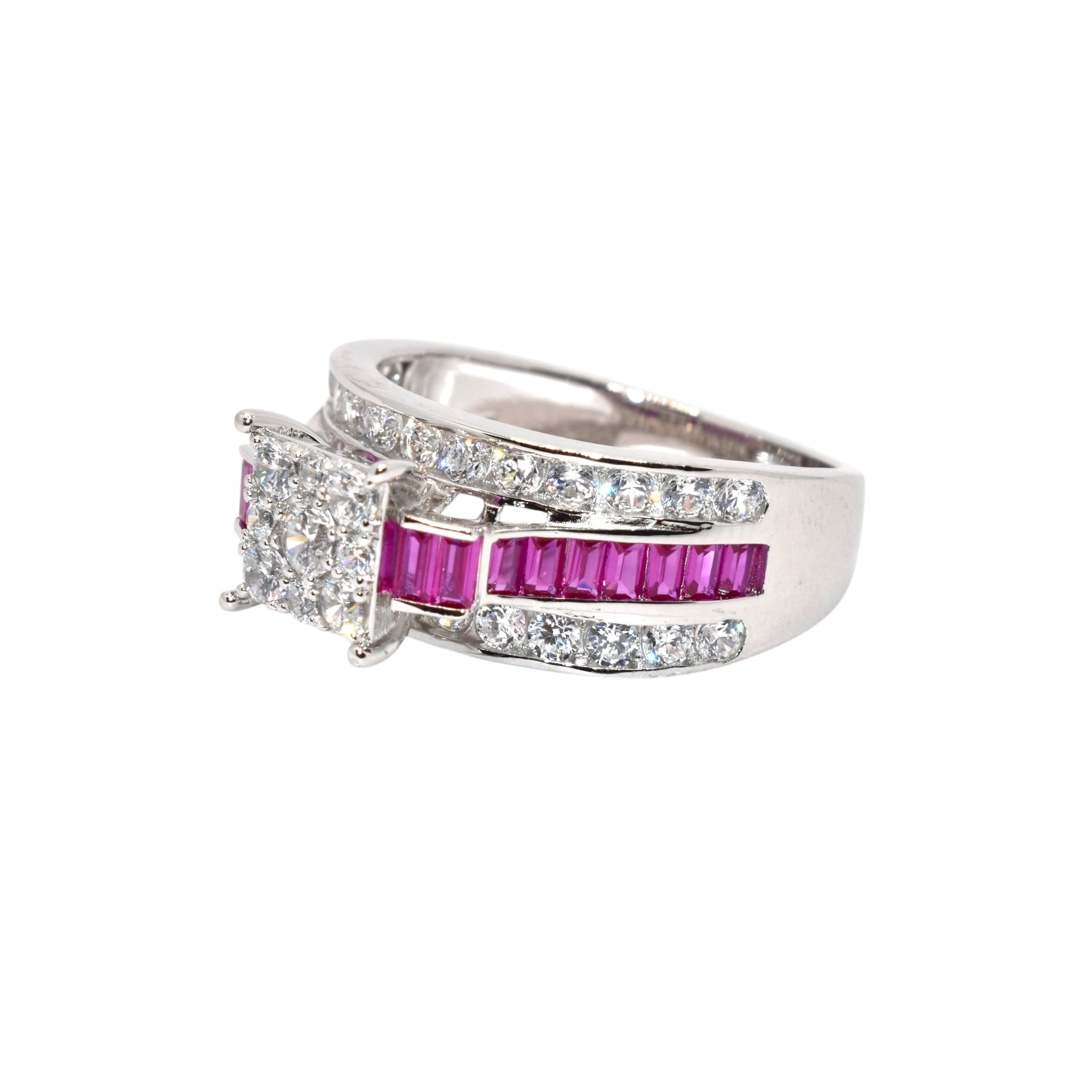 Ruby Coloured Baguette Ring