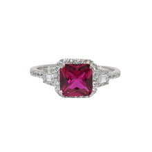 Halo Ruby Coloured Cushion Cut Ring