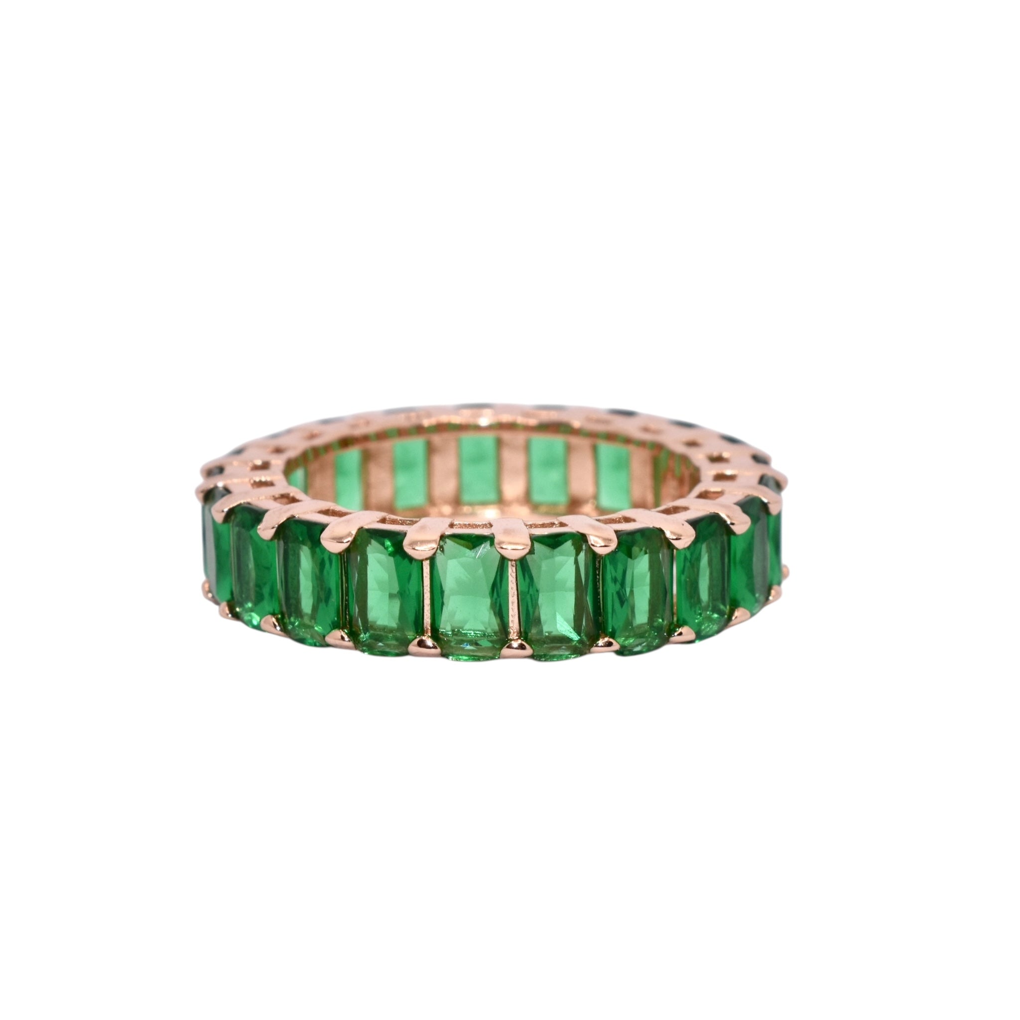 Rose Gold Emerald Coloured Emerald Cut Ring