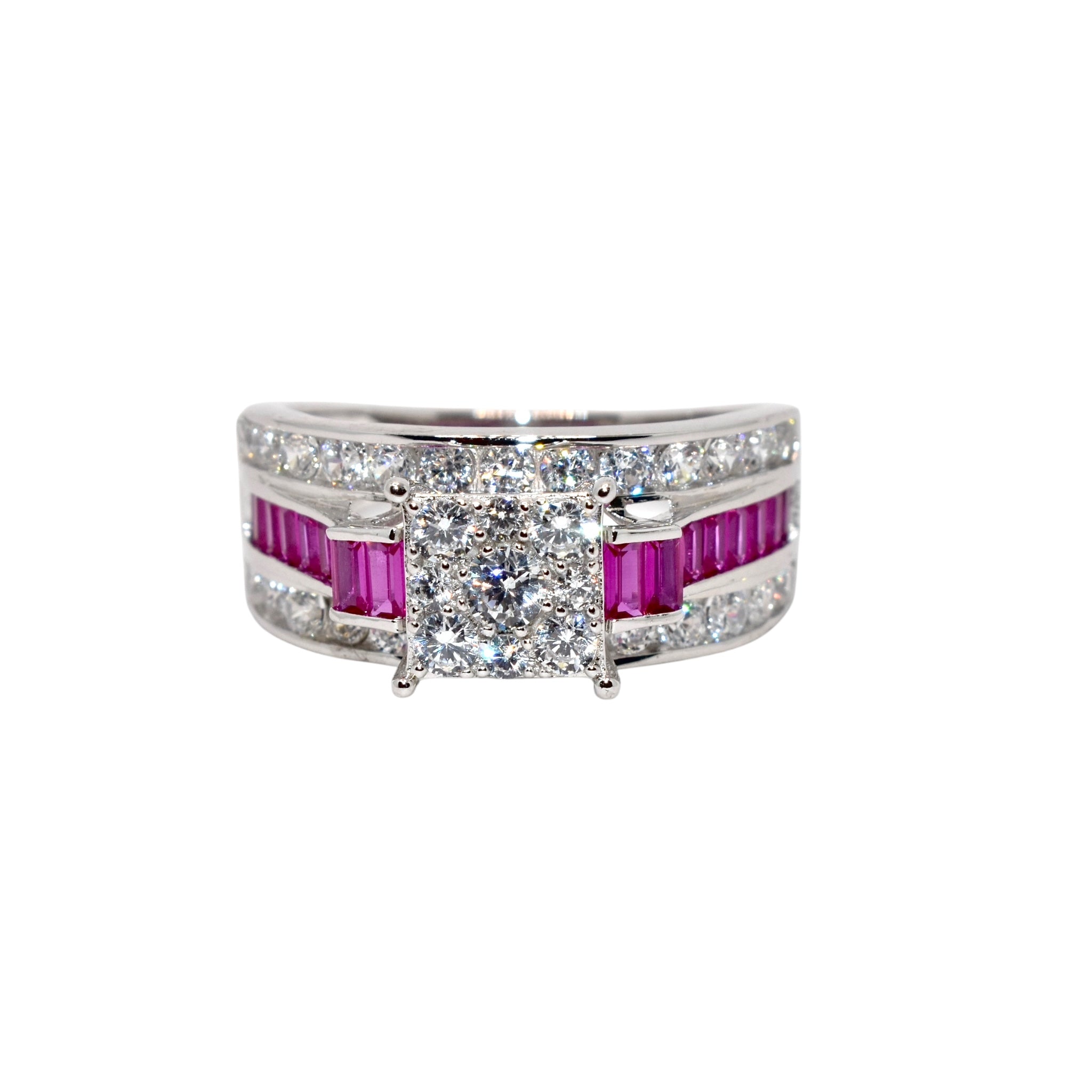 Ruby Coloured Baguette Ring