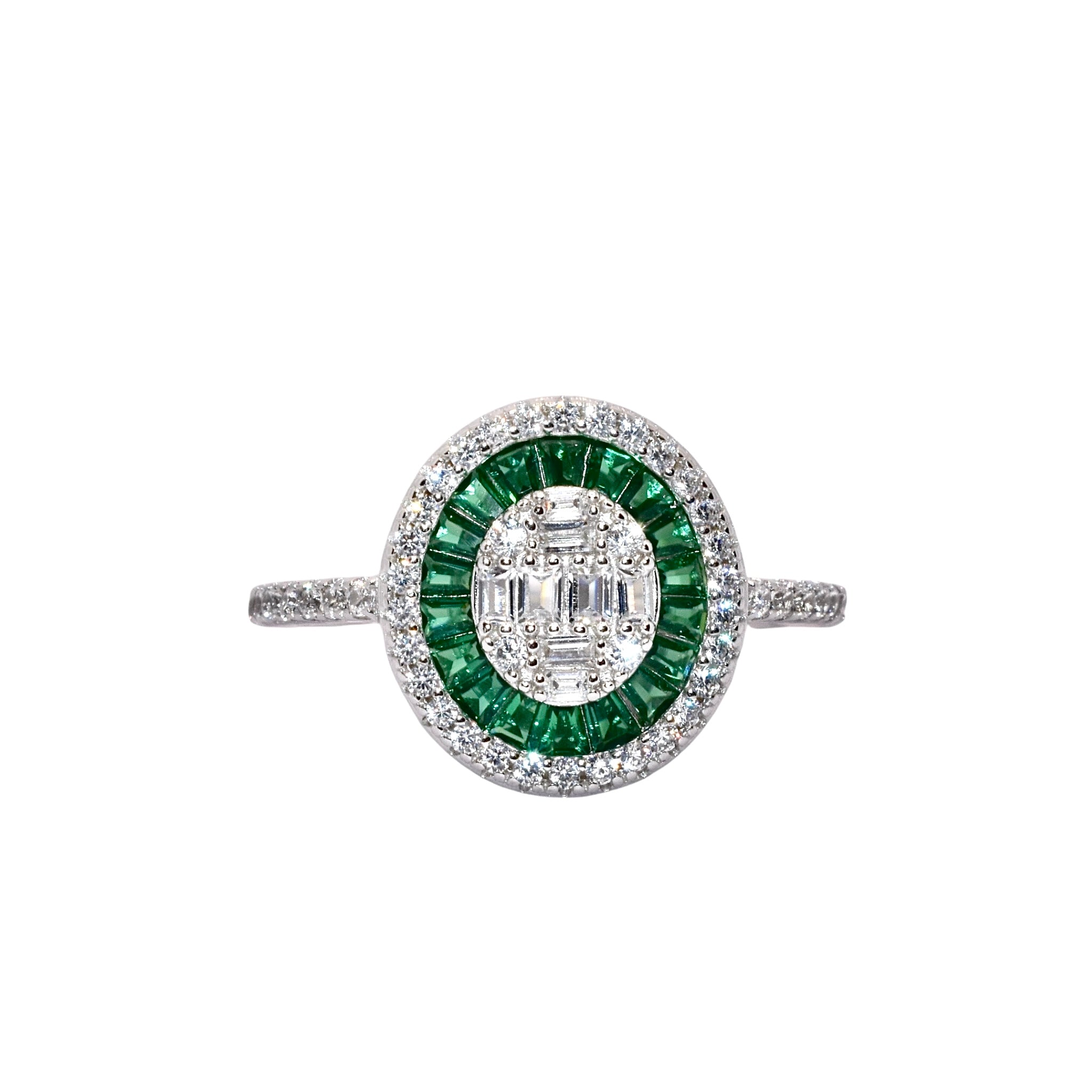 Emerald Coloured Oval Shape Ring