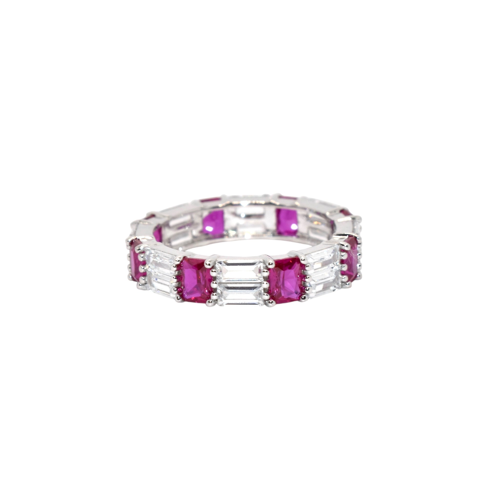 Ruby Coloured Baguette Band Ring