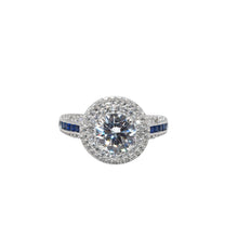 Sapphire Coloured Halo Shape Ring