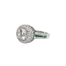 Double Halo Solitaire Ring With Emerald Coloured Finish