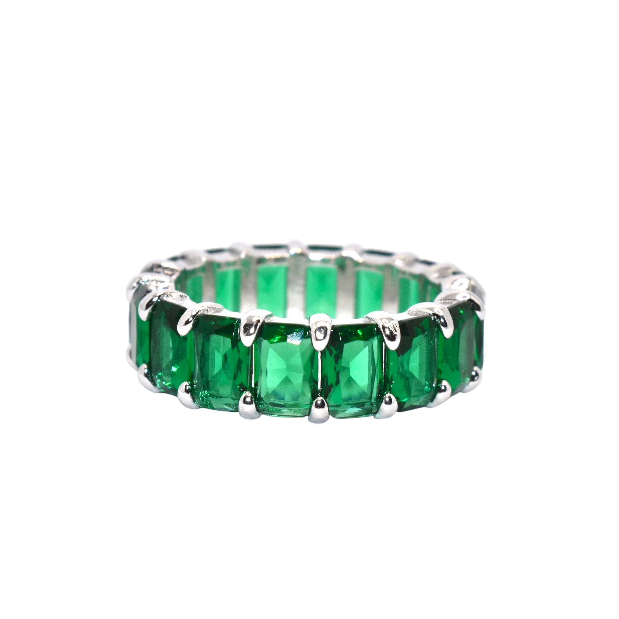 Emerald Coloured Emerald Cut Ring