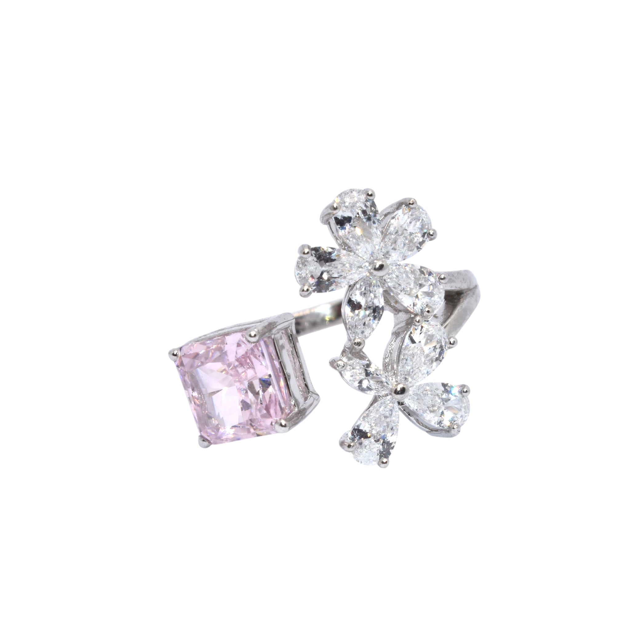 Ice Cut Pink Coloured Flower Shape Ring