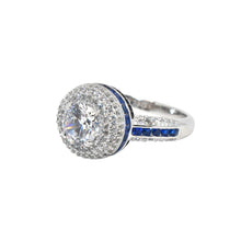 Sapphire Coloured Halo Shape Ring