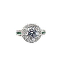 Double Halo Solitaire Ring With Emerald Coloured Finish
