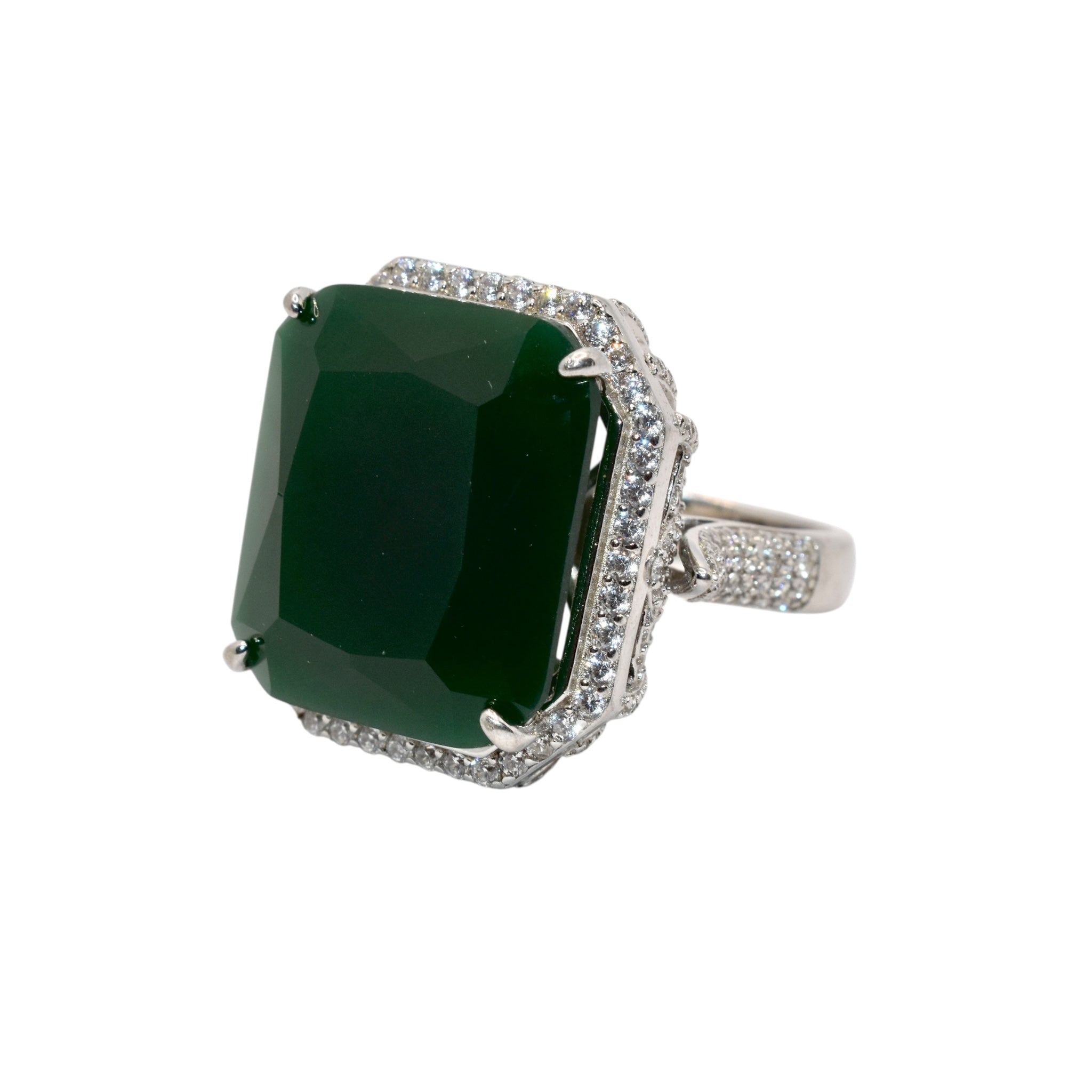 Emerald Coloured Cushion Cut Cocktail Ring