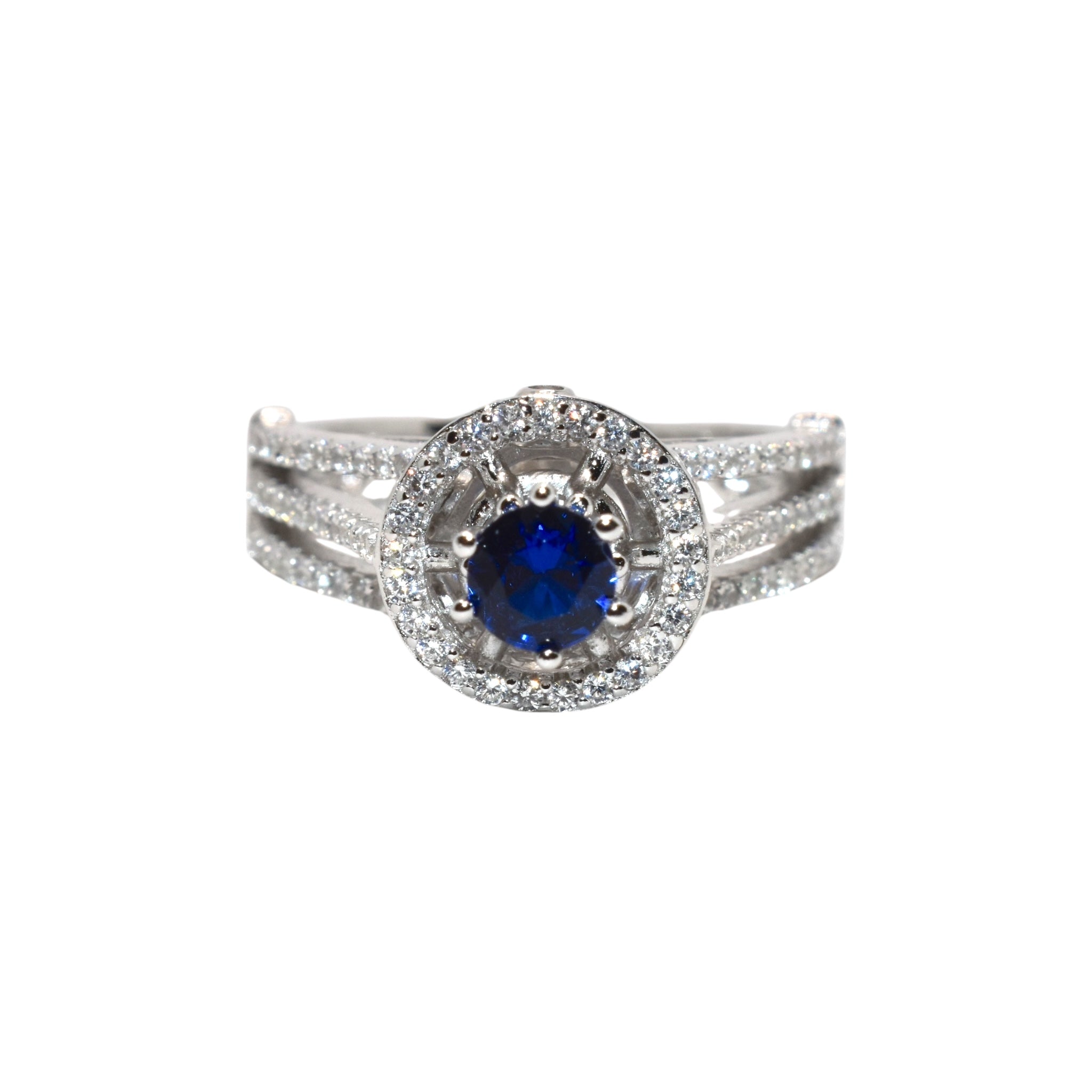 Sapphire Coloured Tower Solitaire Ring