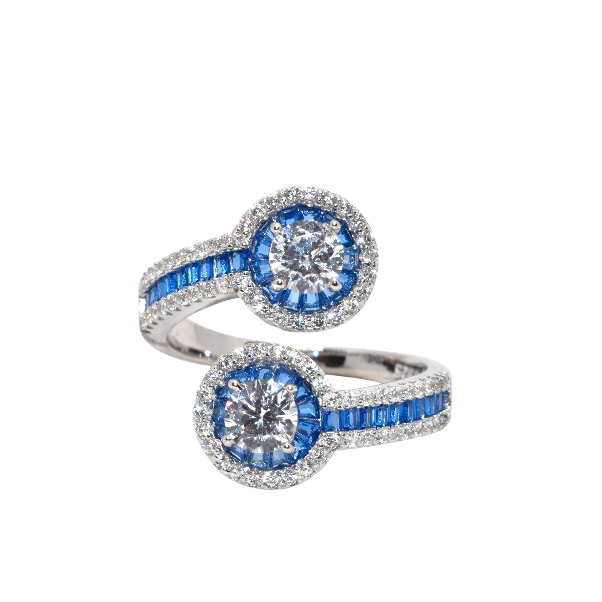 Sapphire Coloured Dual Solitaire Ring