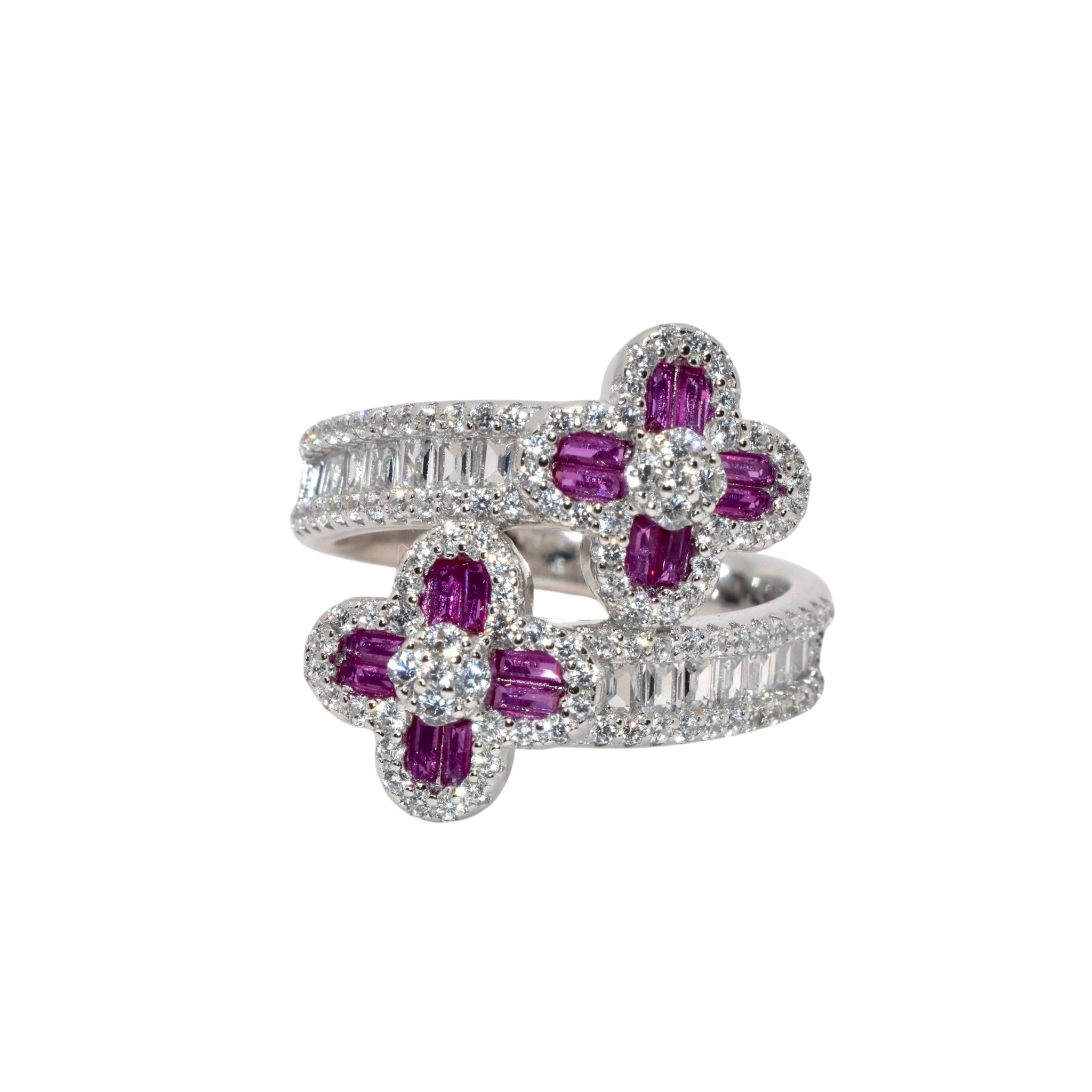 Ruby Coloured Clover Ring
