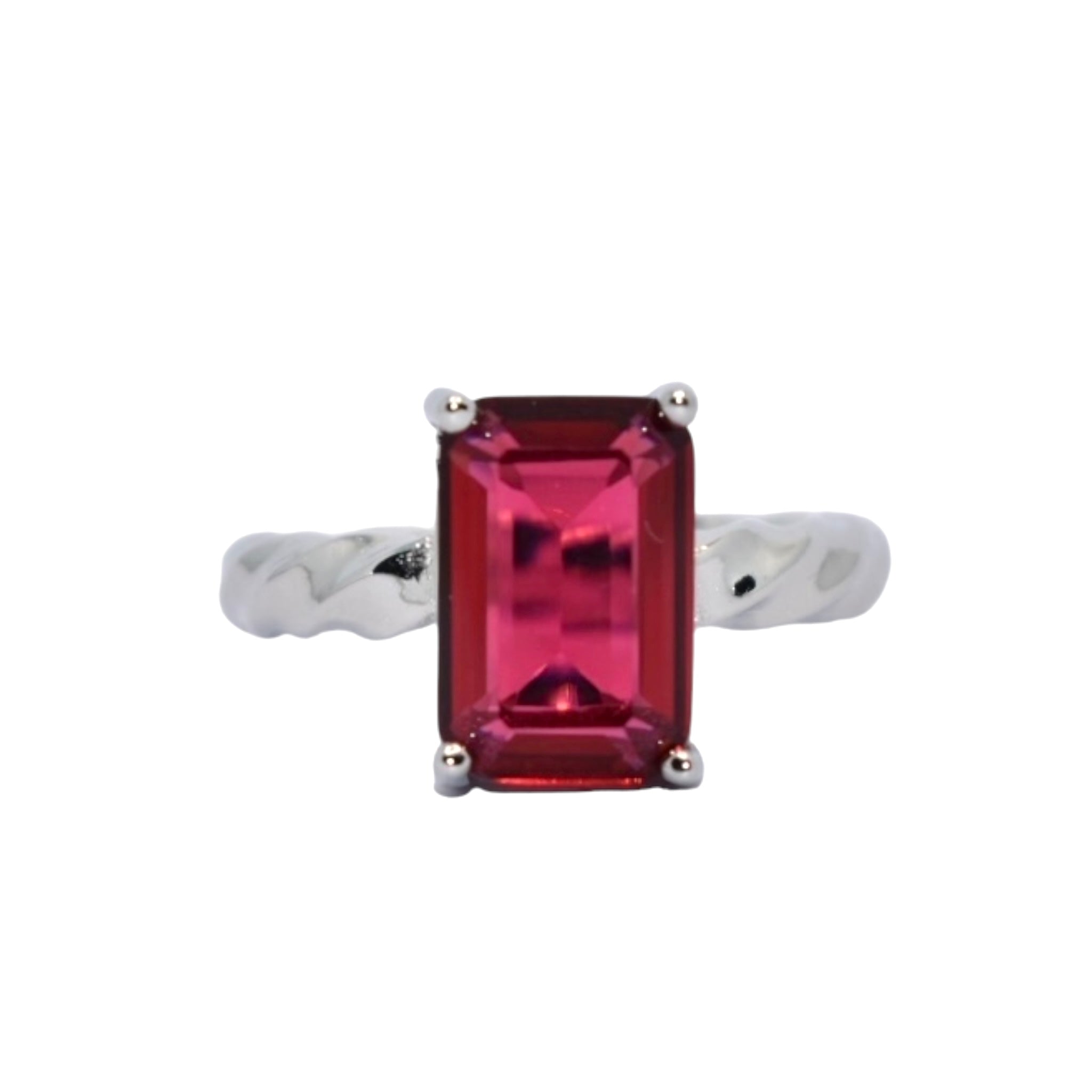 Ruby Coloured Emerald Cut Ring